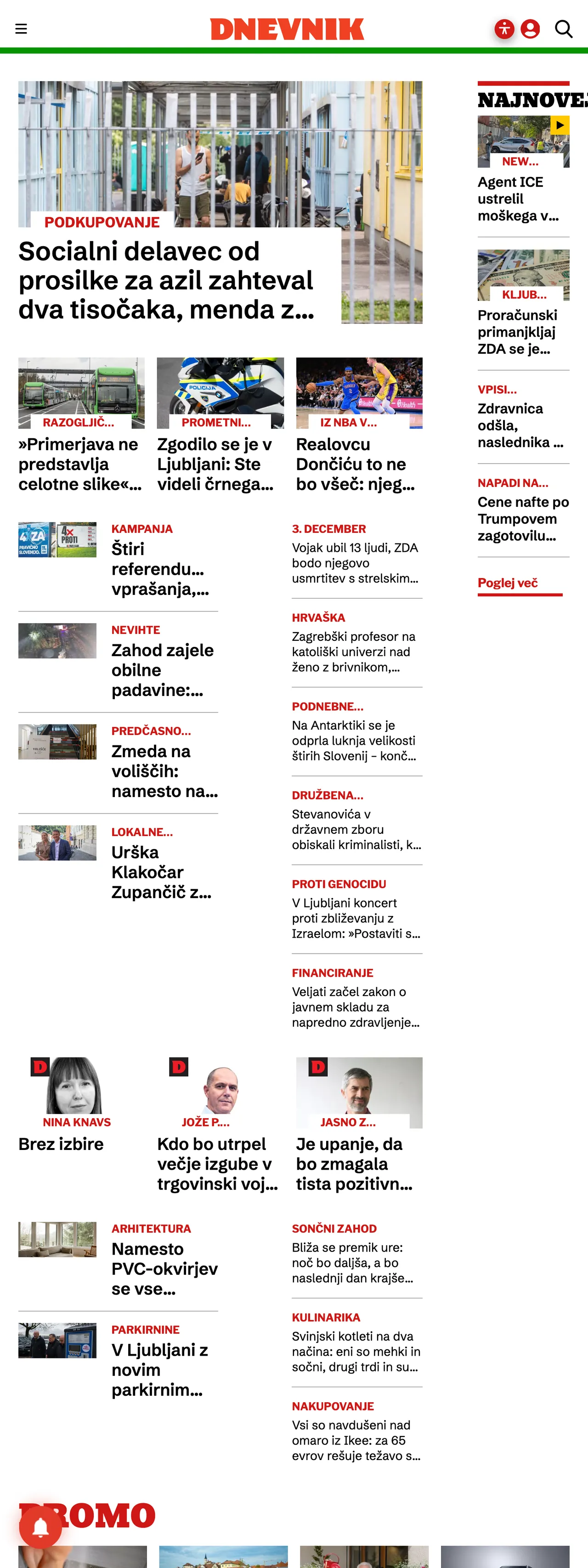 Screenshot of the Dnevnik front page