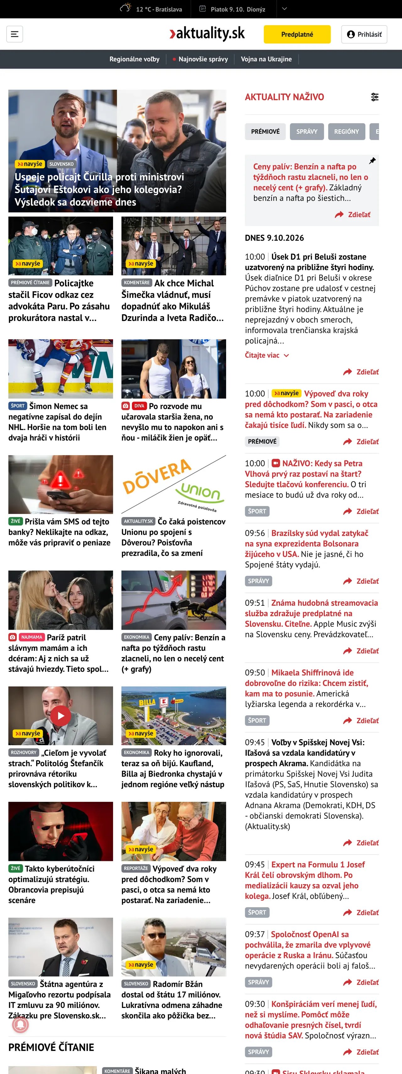 Screenshot of the Aktuality.sk front page