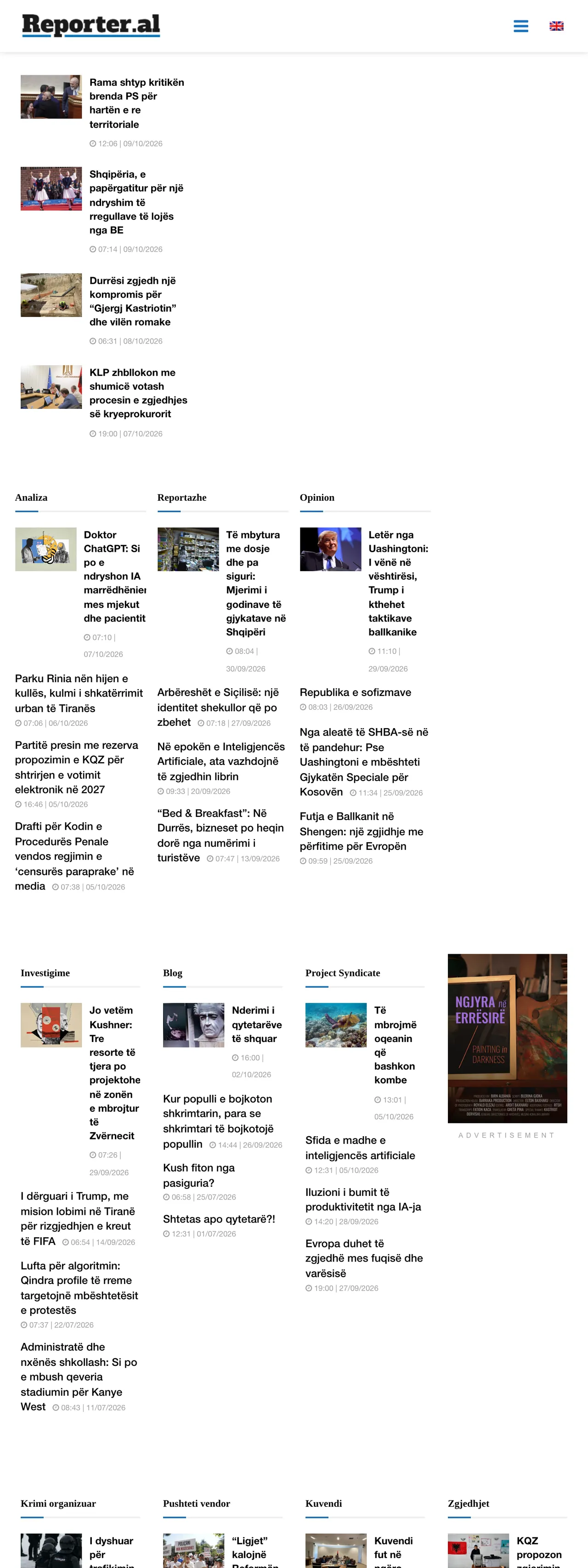 Screenshot of the Reporter.al front page