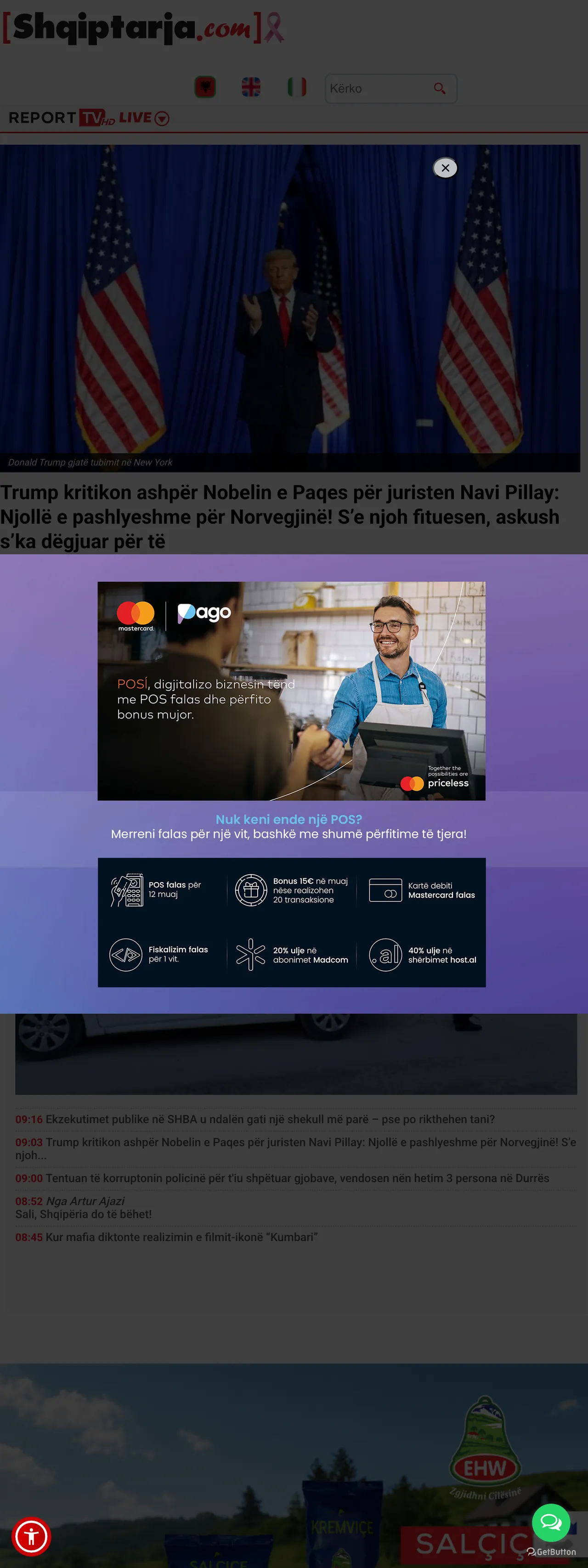 Screenshot of the Shqiptarja.com front page