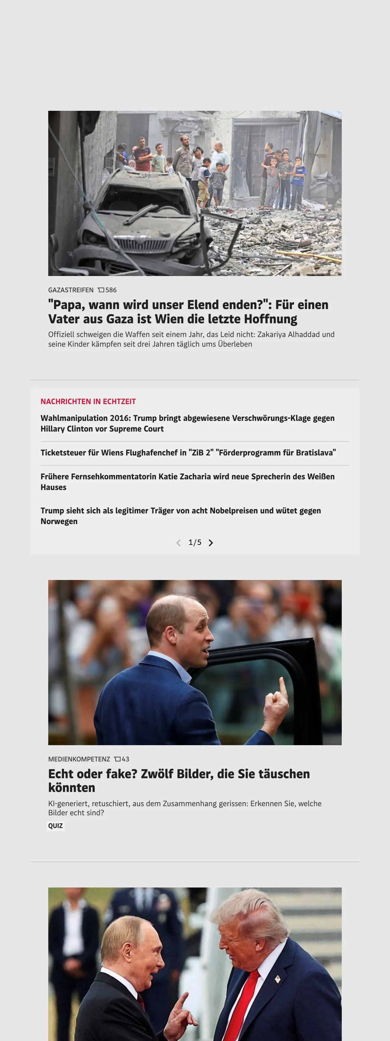 Screenshot of the DER STANDARD front page