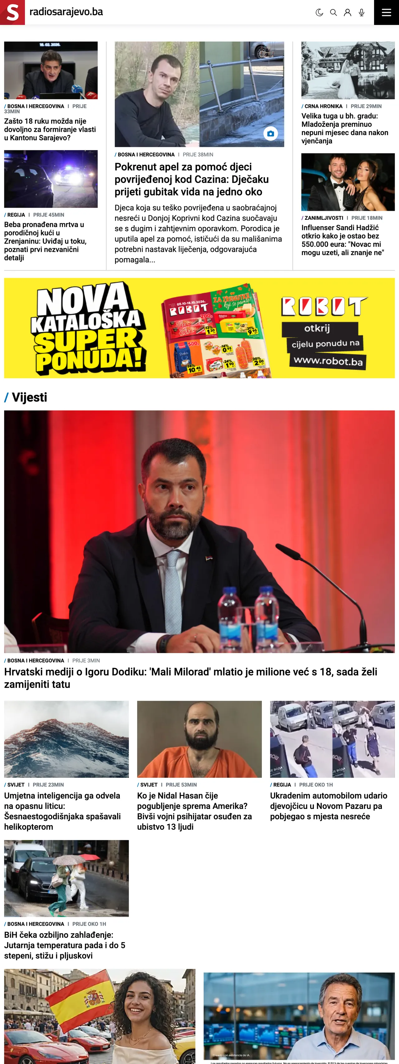 Screenshot of the Radio Sarajevo front page