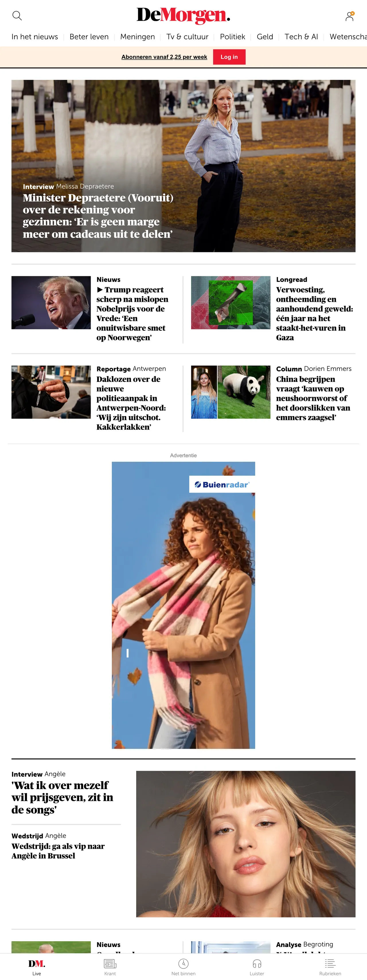 Screenshot of the De Morgen front page