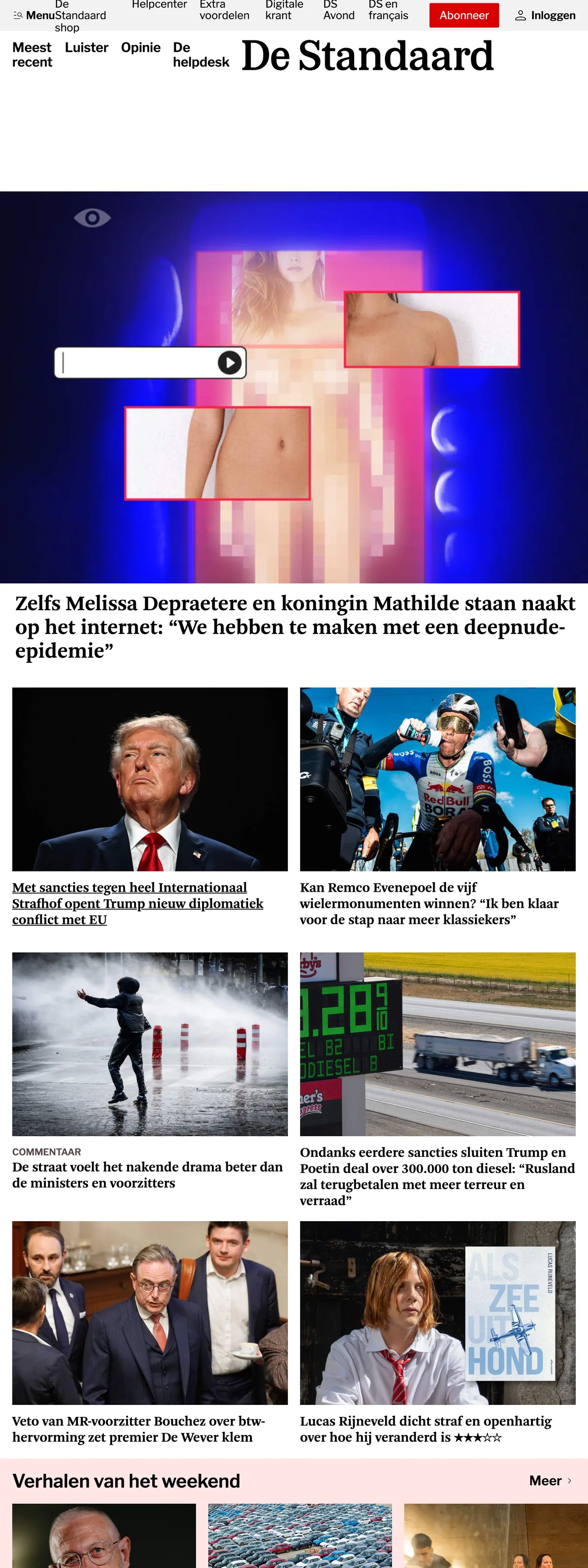 Screenshot of the De Standaard front page