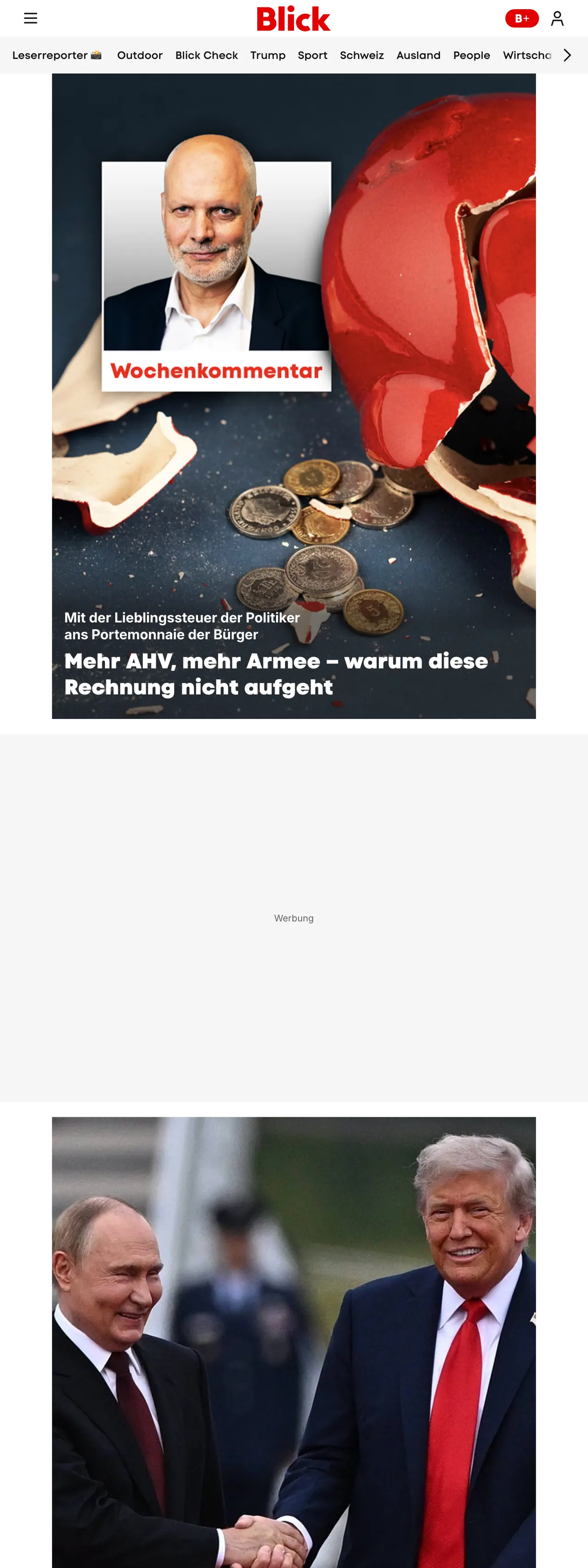 Screenshot of the Blick front page