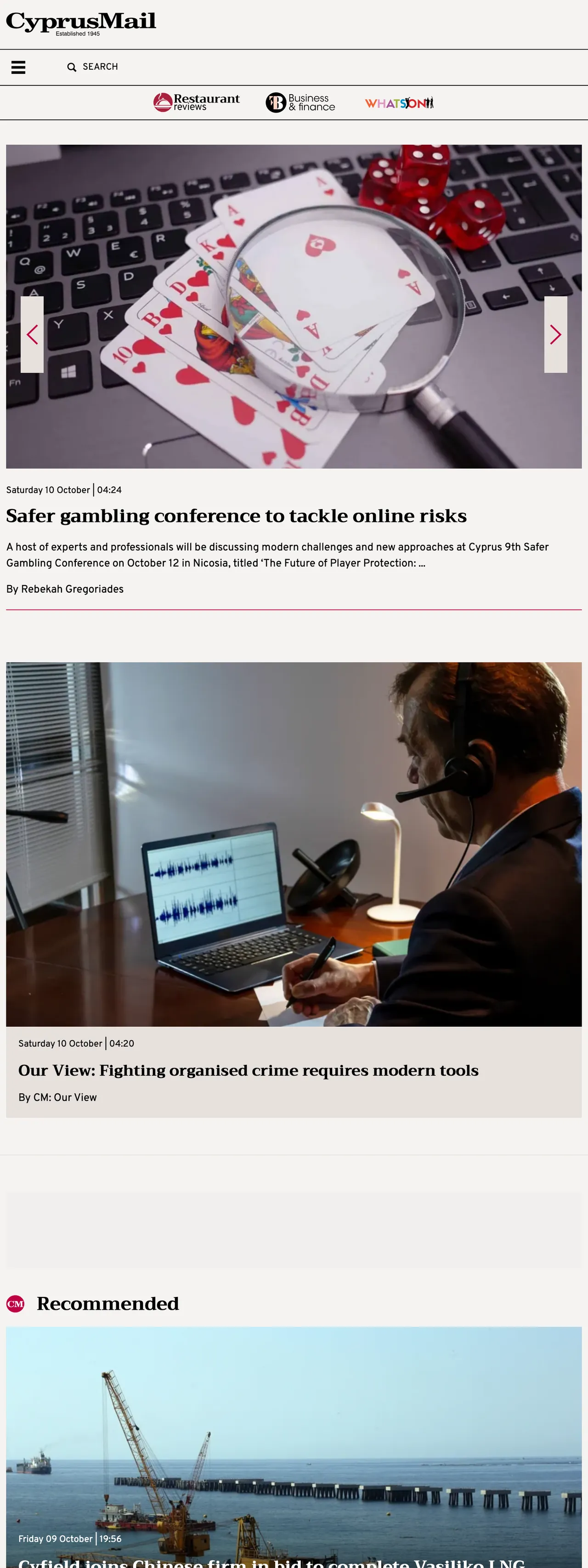 Screenshot of the Cyprus Mail front page