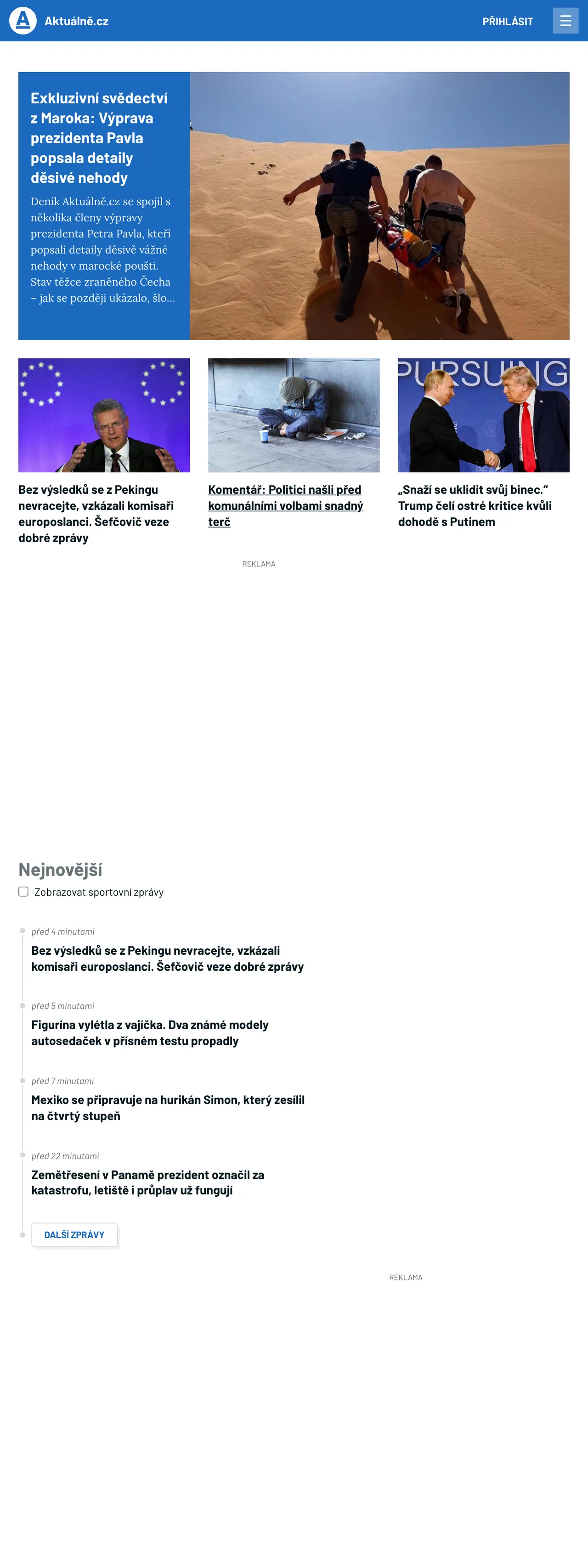 Screenshot of the Aktuálně.cz front page