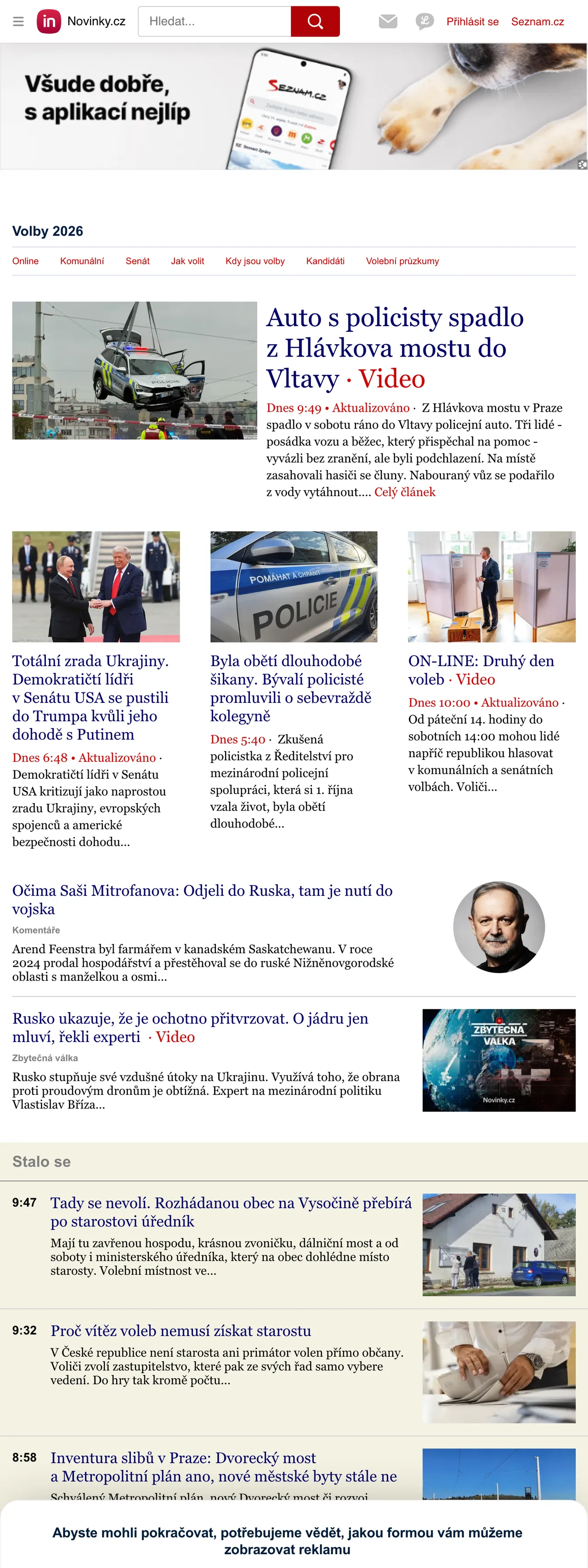 Screenshot of the Novinky.cz front page
