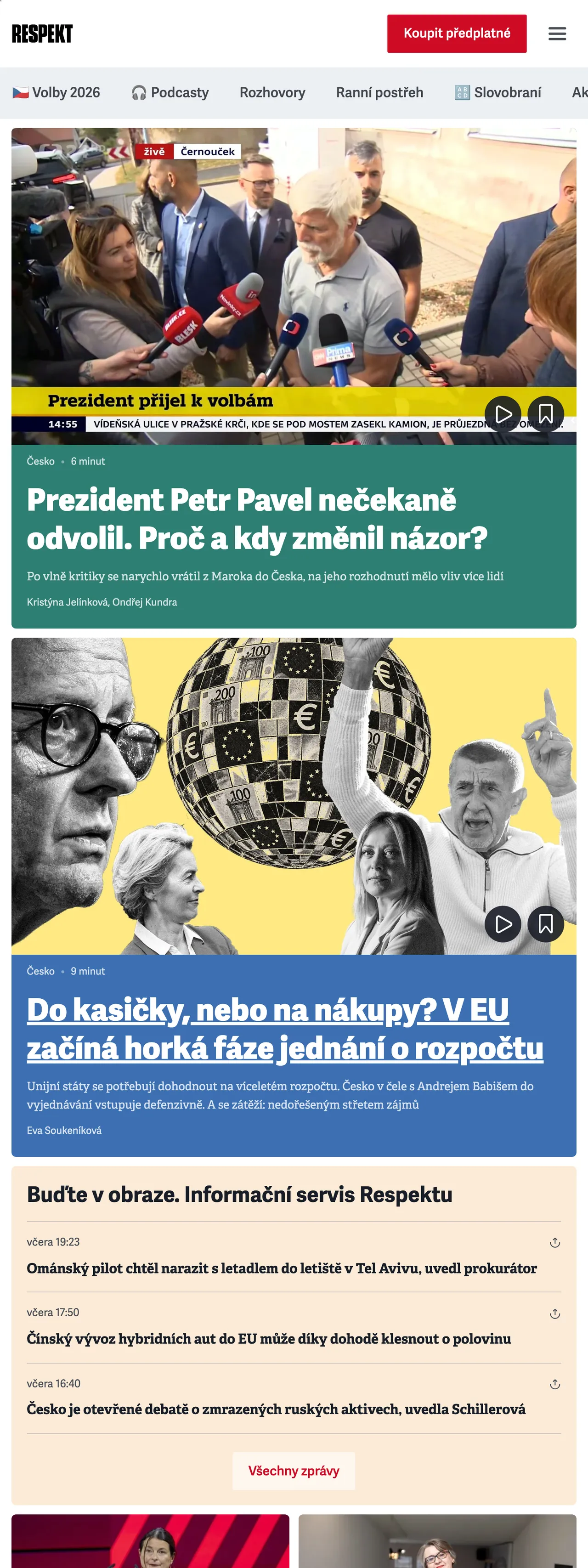 Screenshot of the Respekt front page
