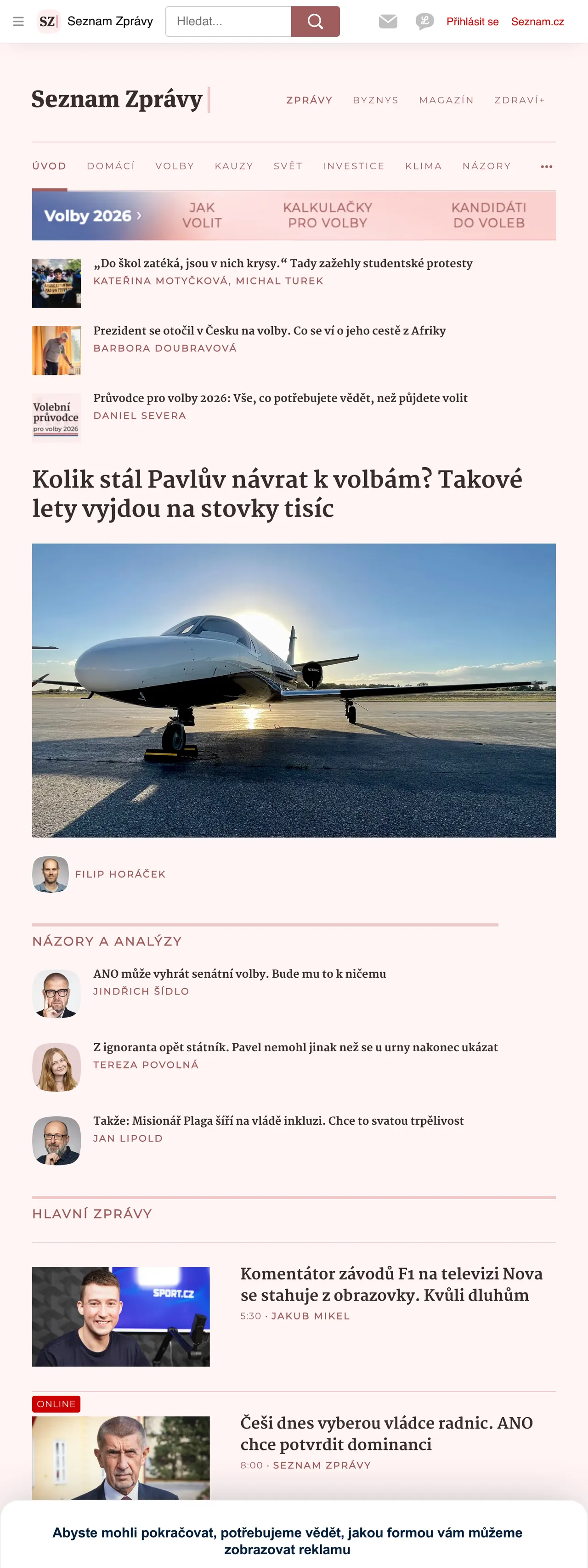 Screenshot of the Seznam Zprávy front page