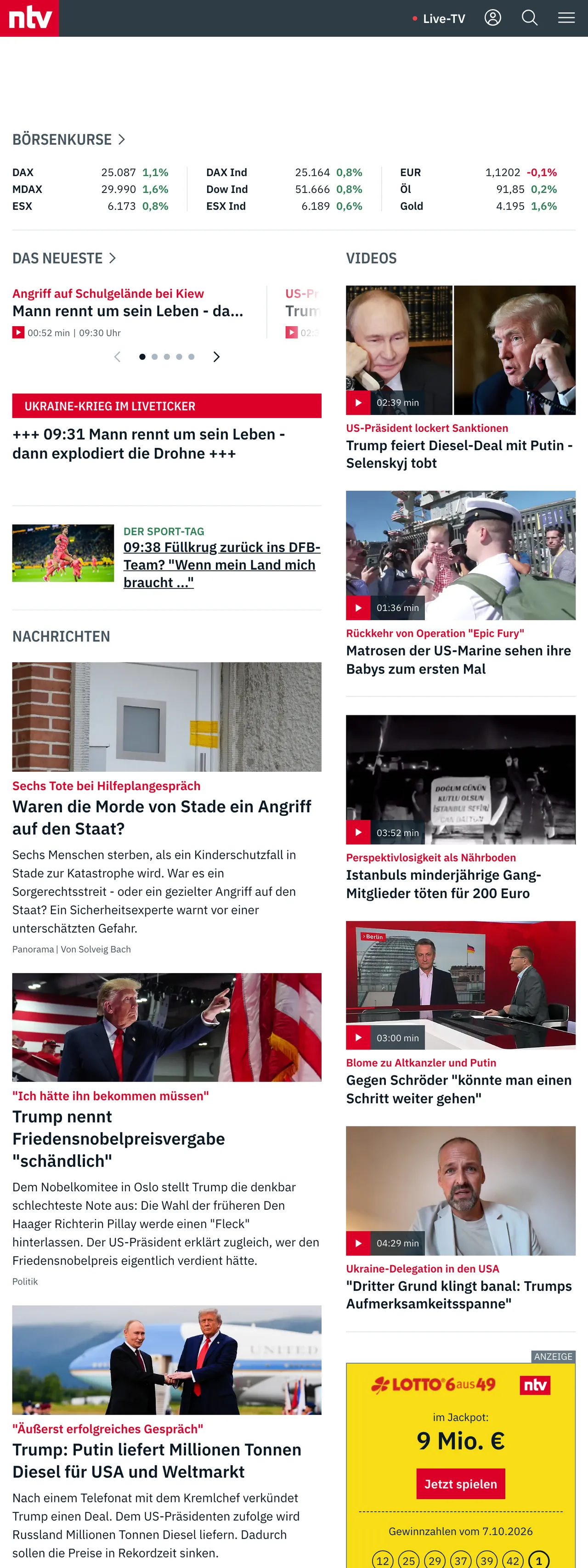 Screenshot of the n-tv front page