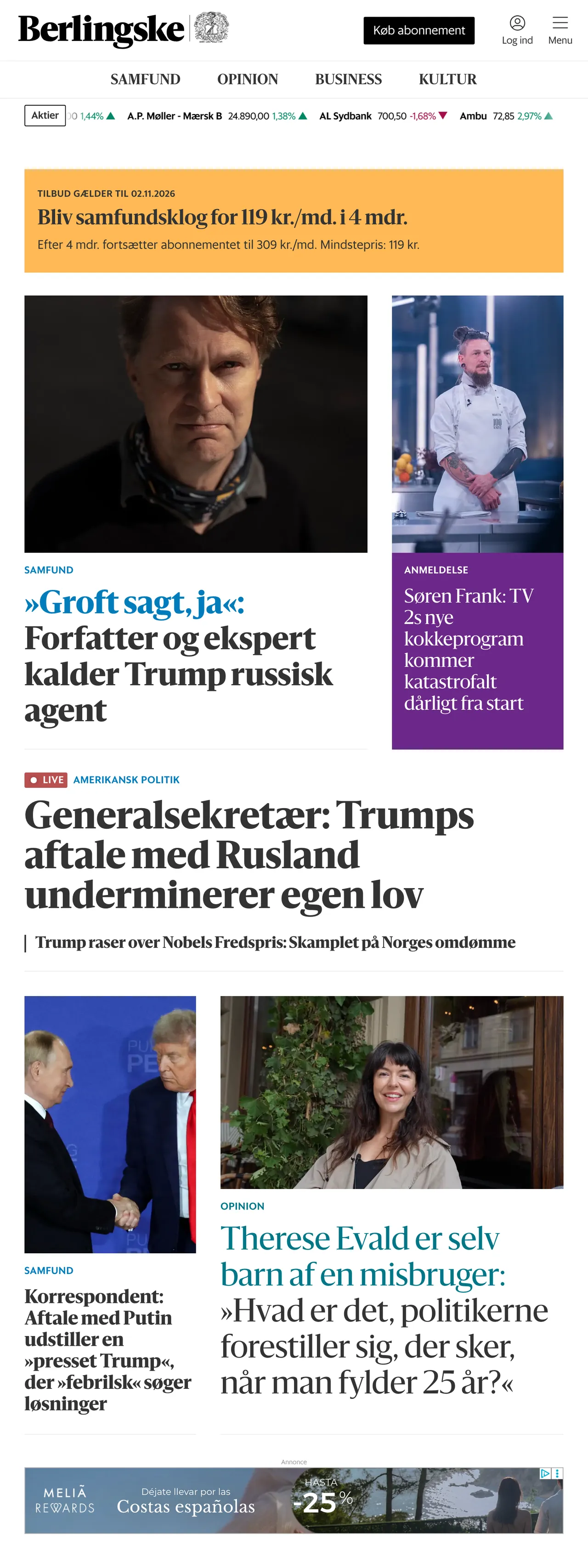 Screenshot of the Berlingske front page