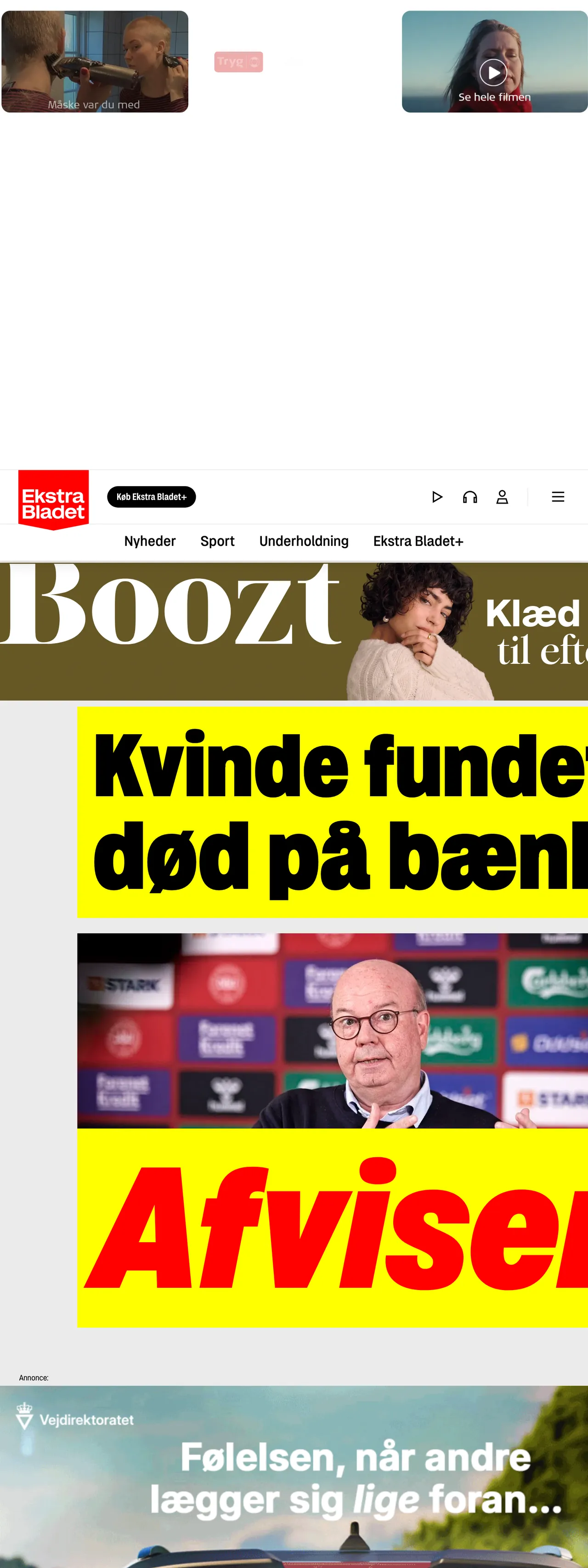 Screenshot of the Ekstra Bladet front page