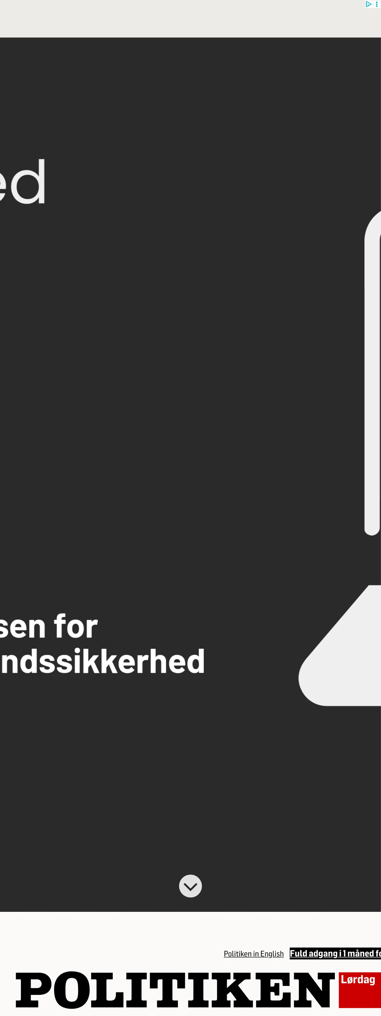 Screenshot of the Politiken front page