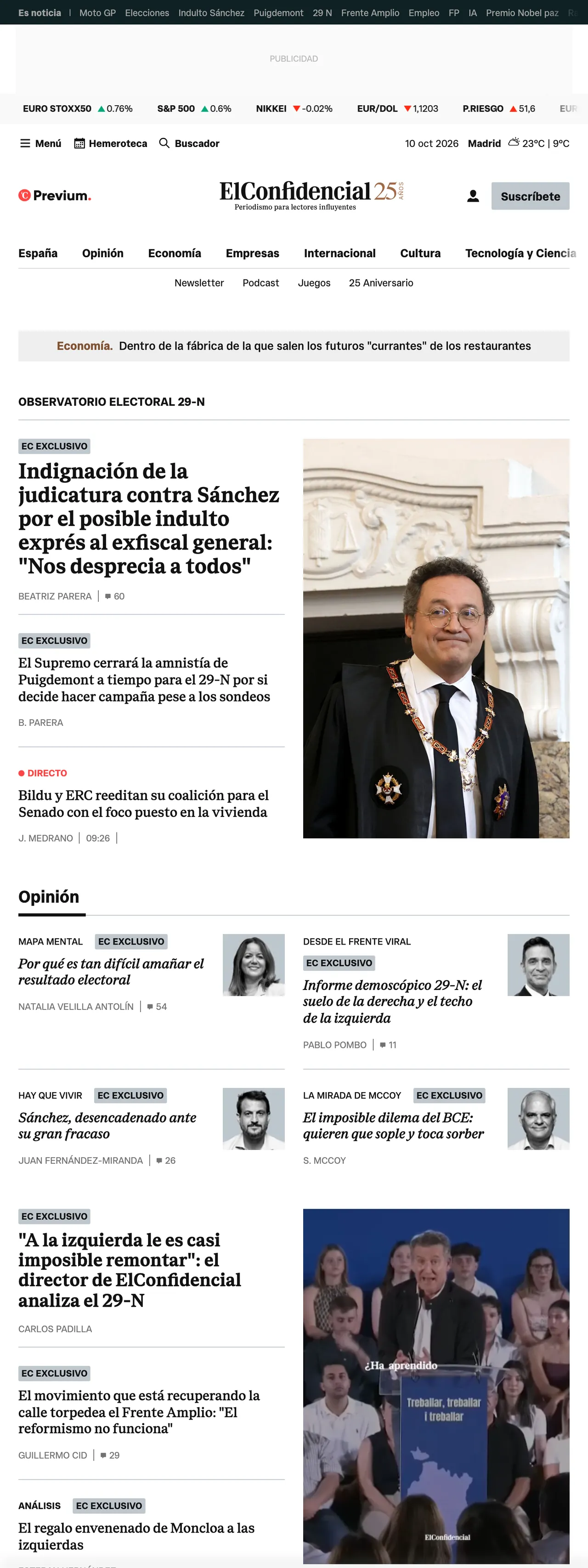 Screenshot of the El Confidencial front page