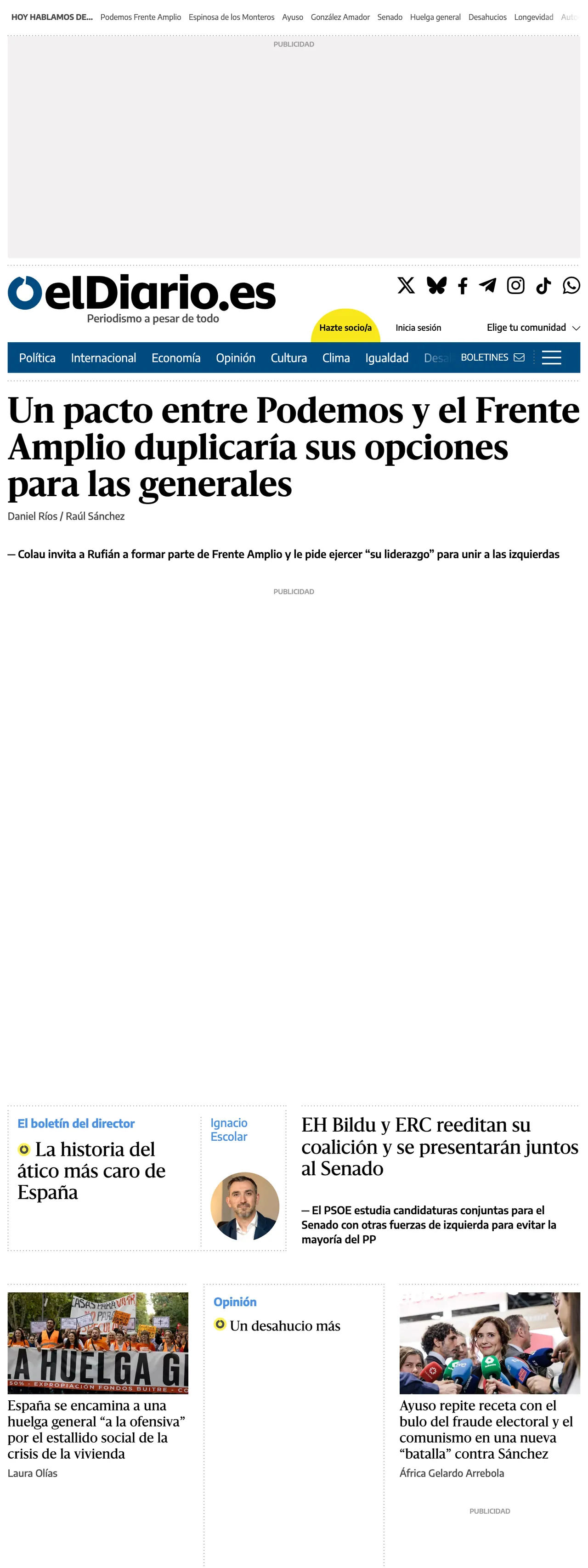 Screenshot of the elDiario.es front page