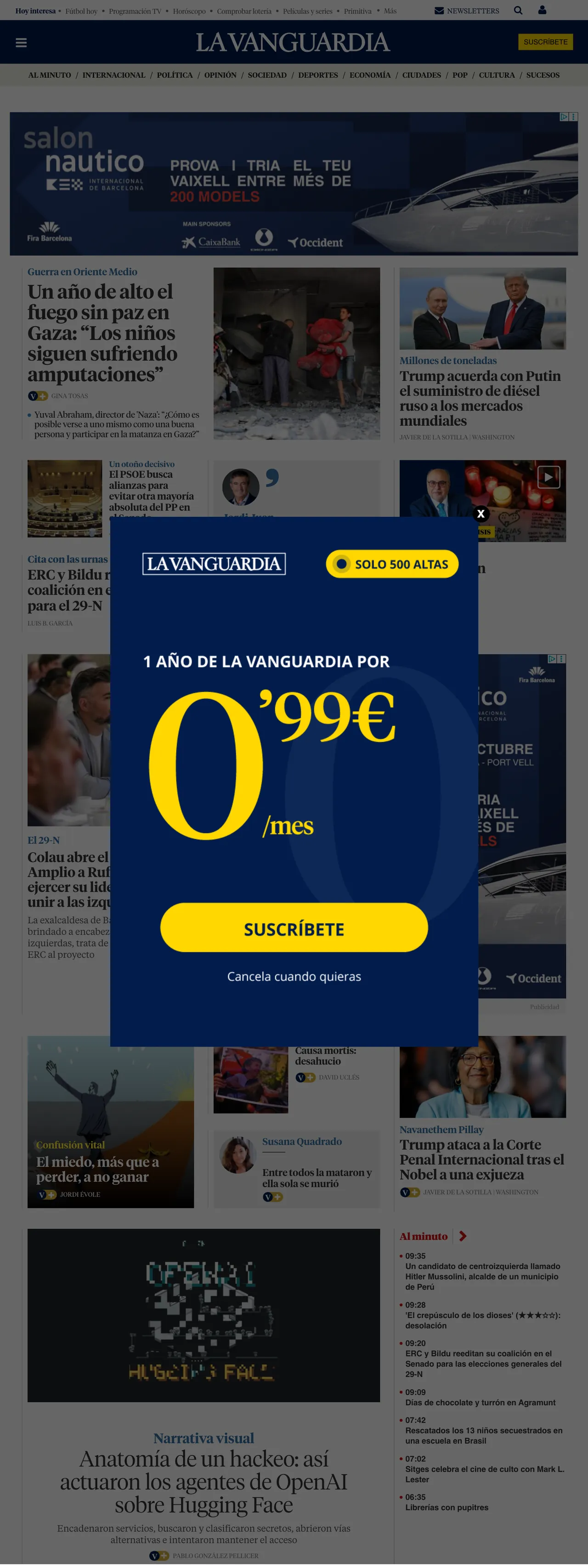 Screenshot of the La Vanguardia front page
