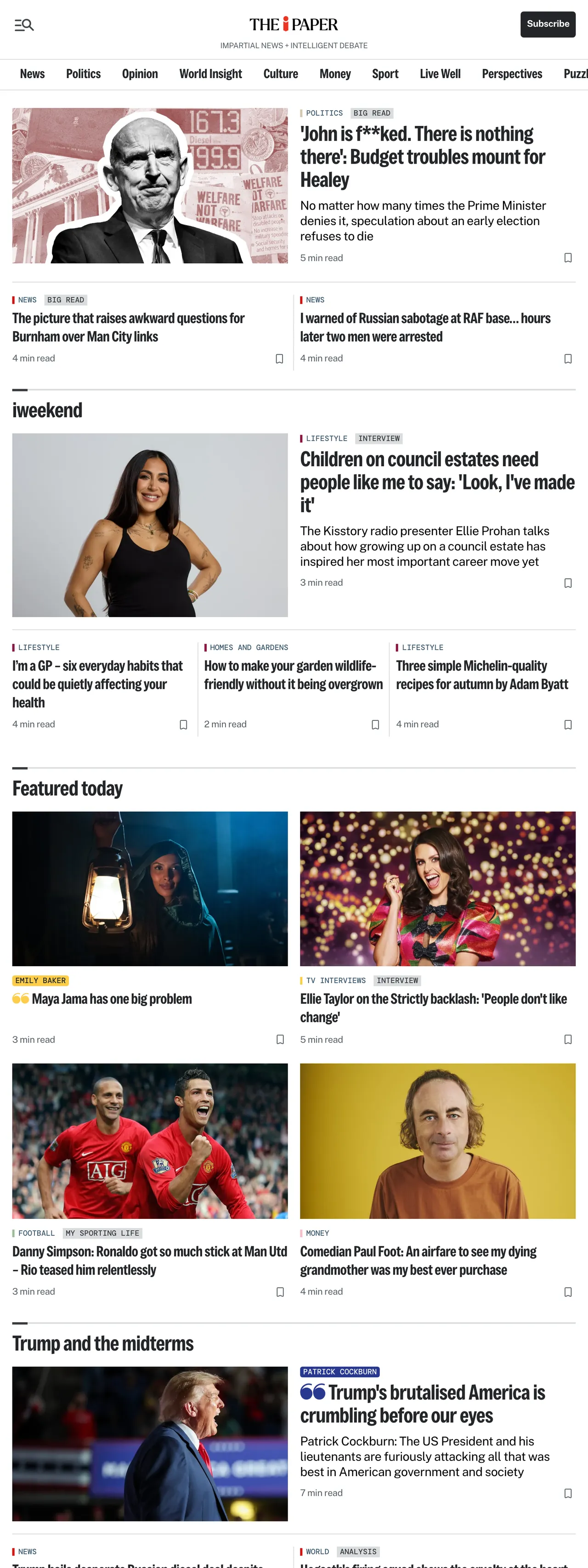 Screenshot of the The i Paper front page