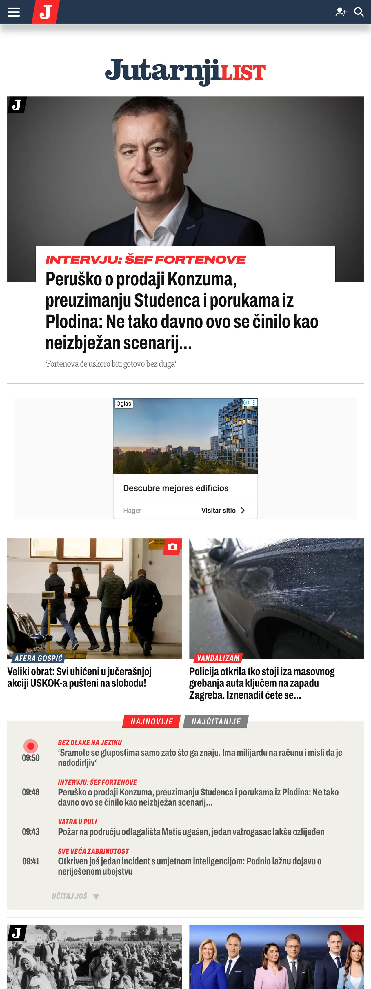 Screenshot of the Jutarnji list front page