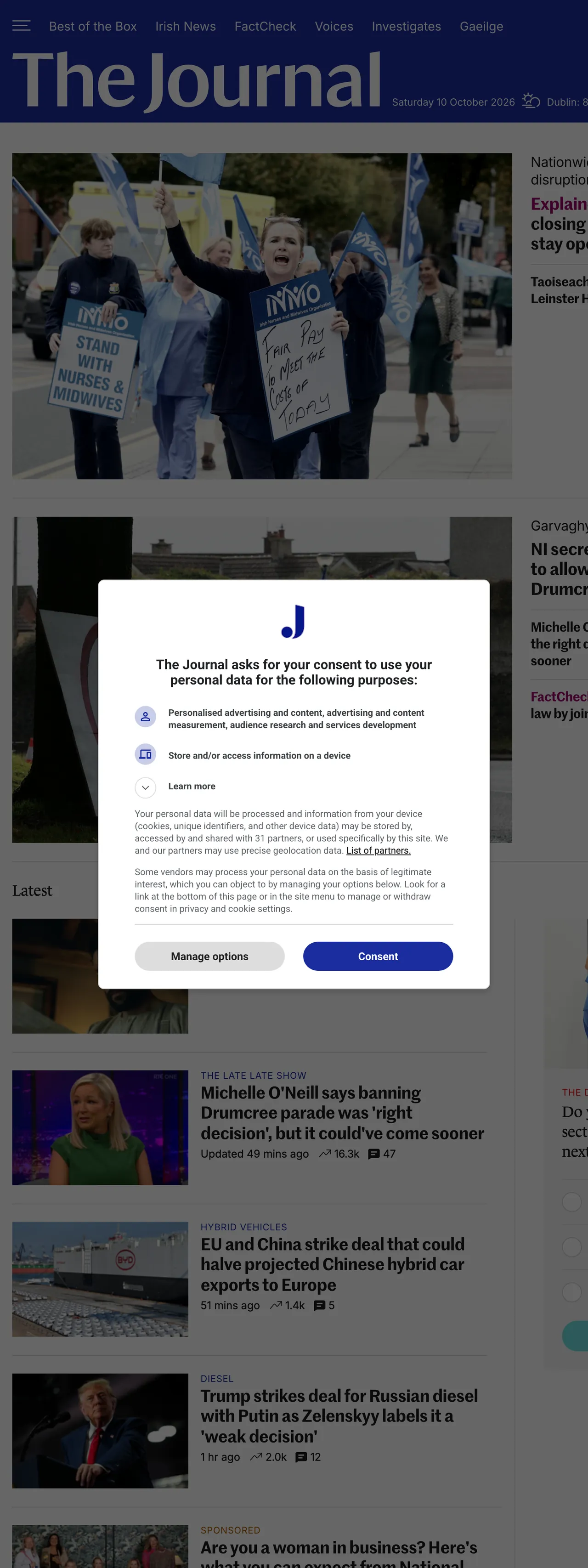 Screenshot of the TheJournal.ie front page