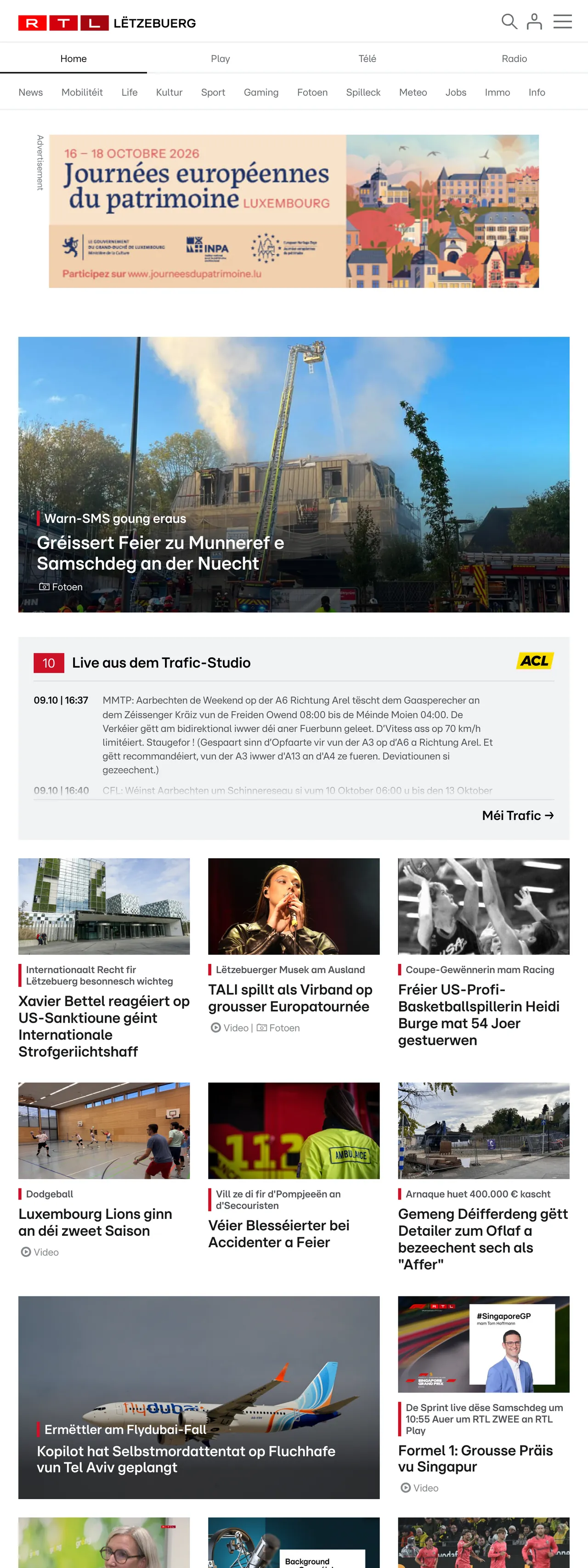 Screenshot of the RTL Lëtzebuerg front page