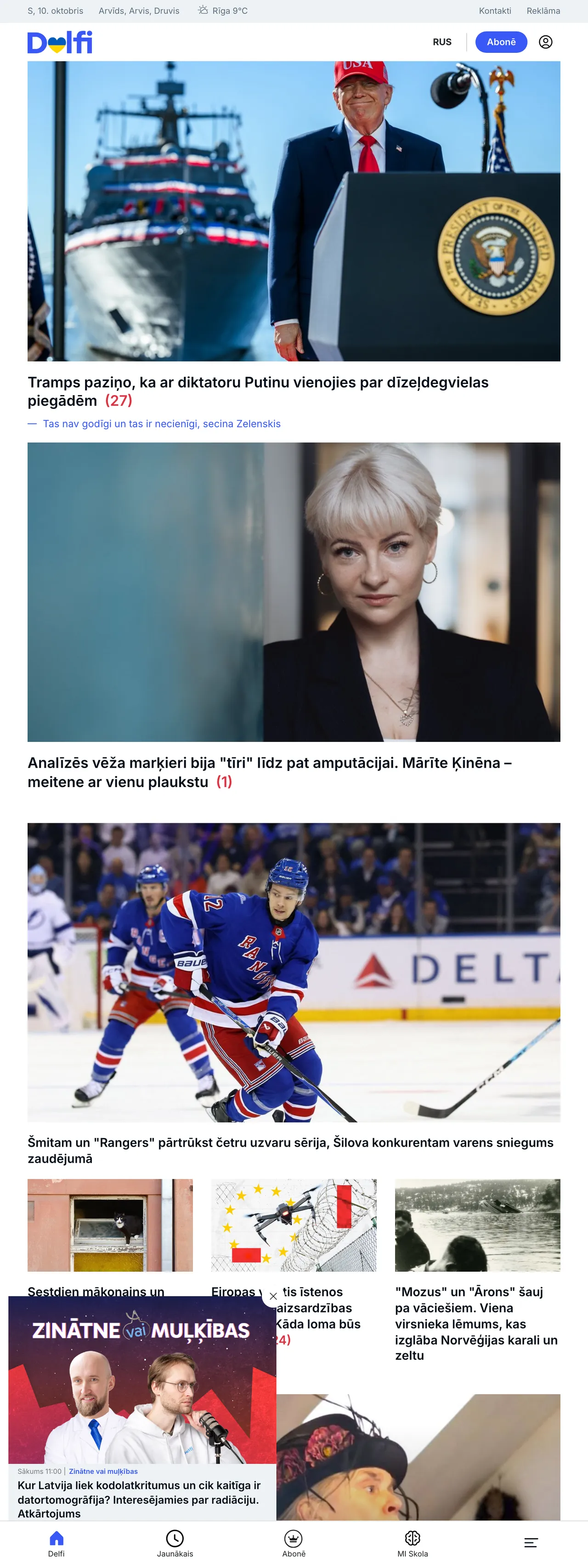 Screenshot of the Delfi front page