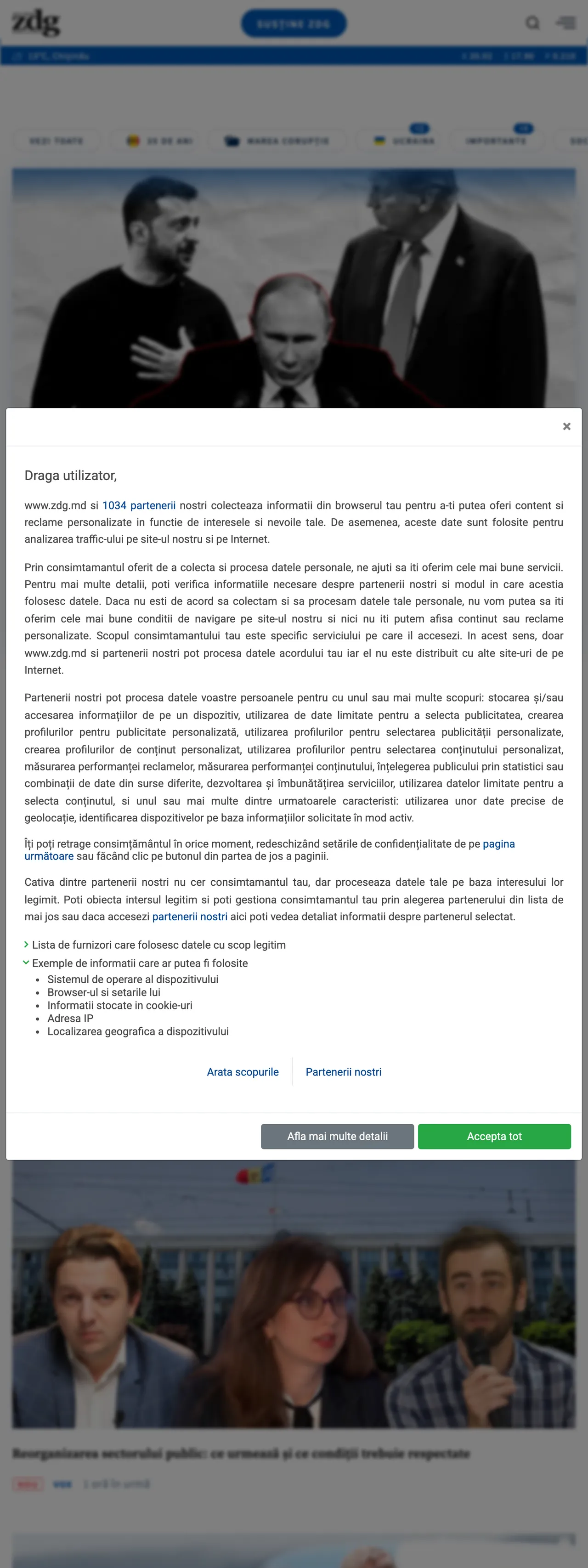 Screenshot of the Ziarul de Gardă front page