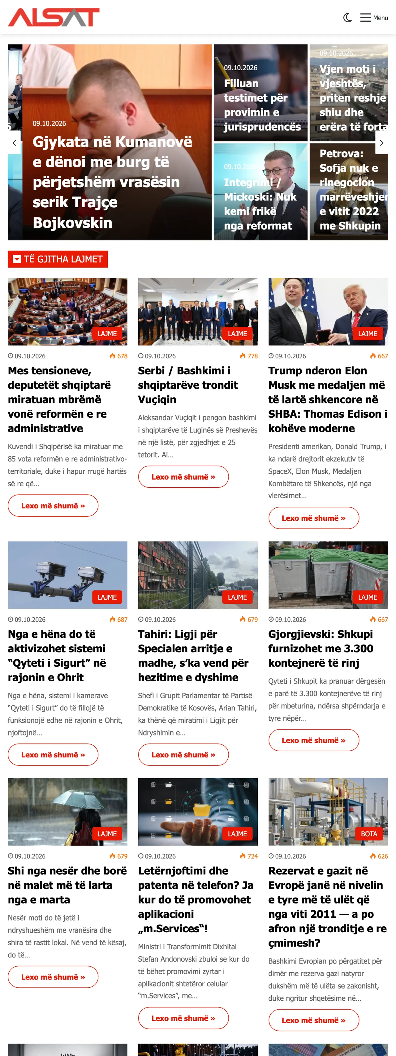 Screenshot of the ALSAT front page