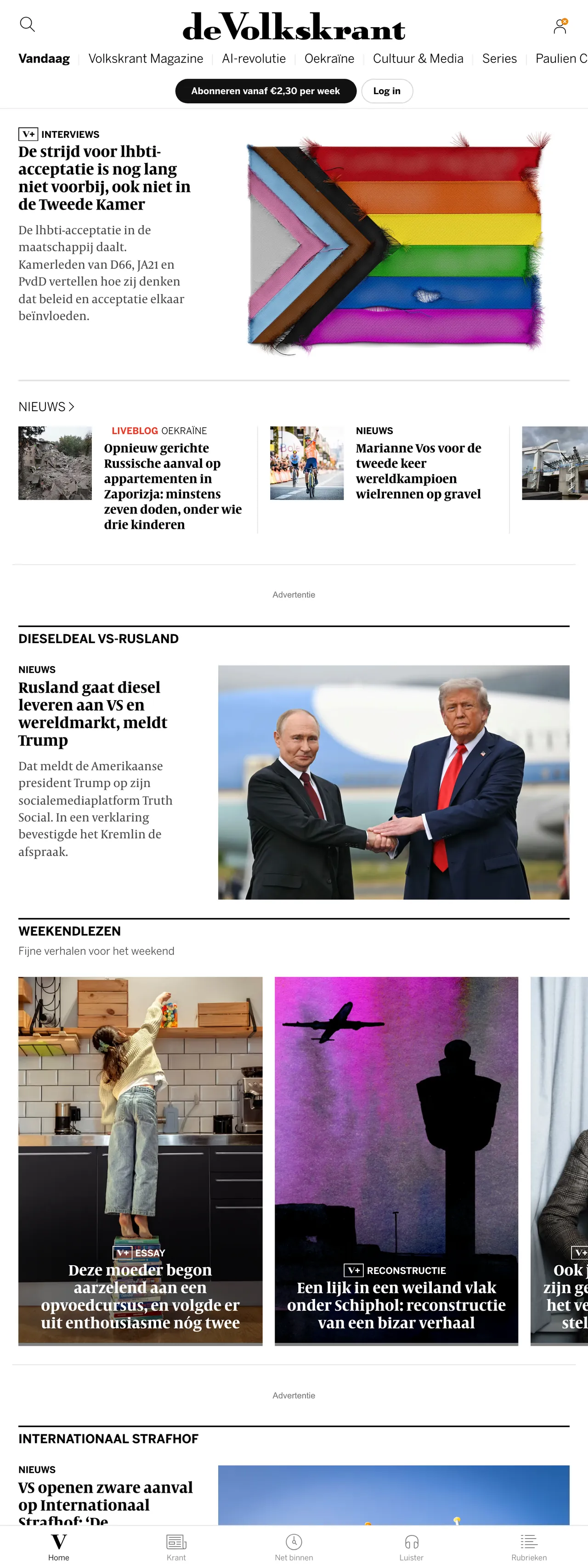 Screenshot of the de Volkskrant front page
