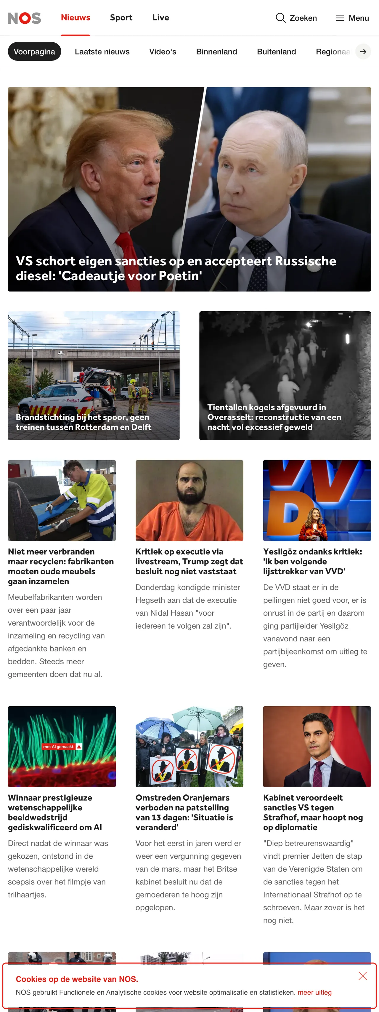 Screenshot of the NOS front page