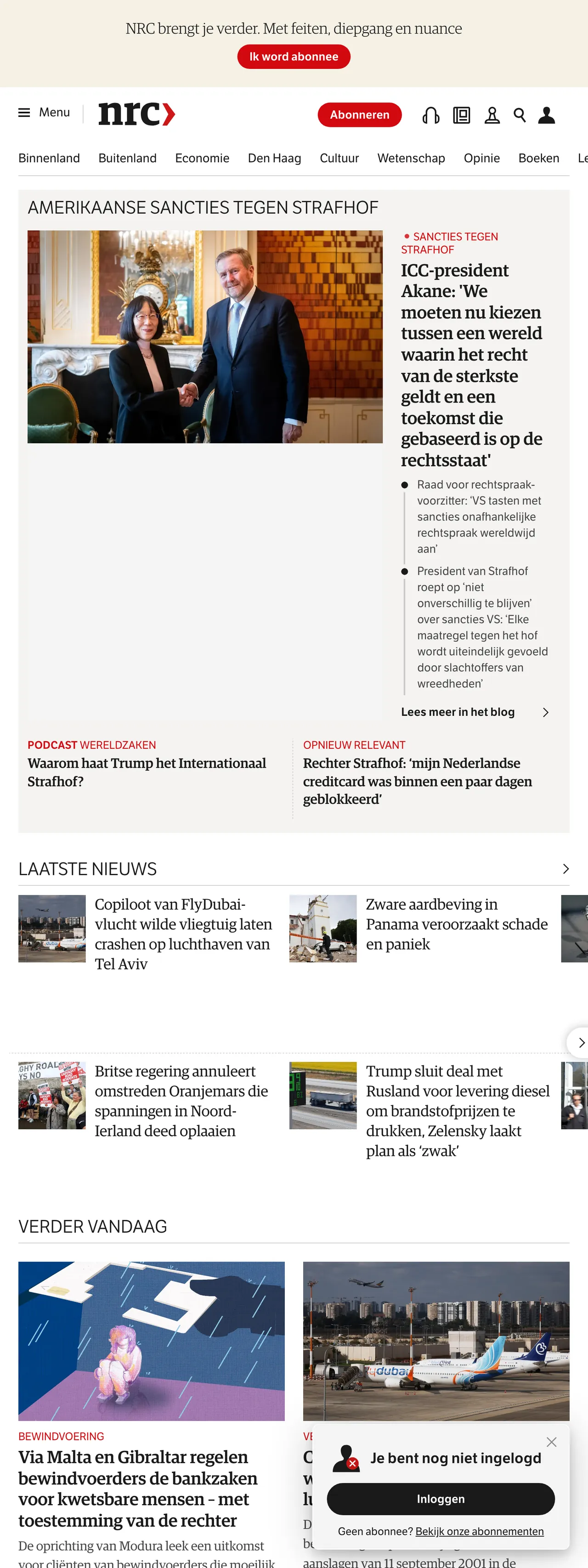 Screenshot of the NRC front page