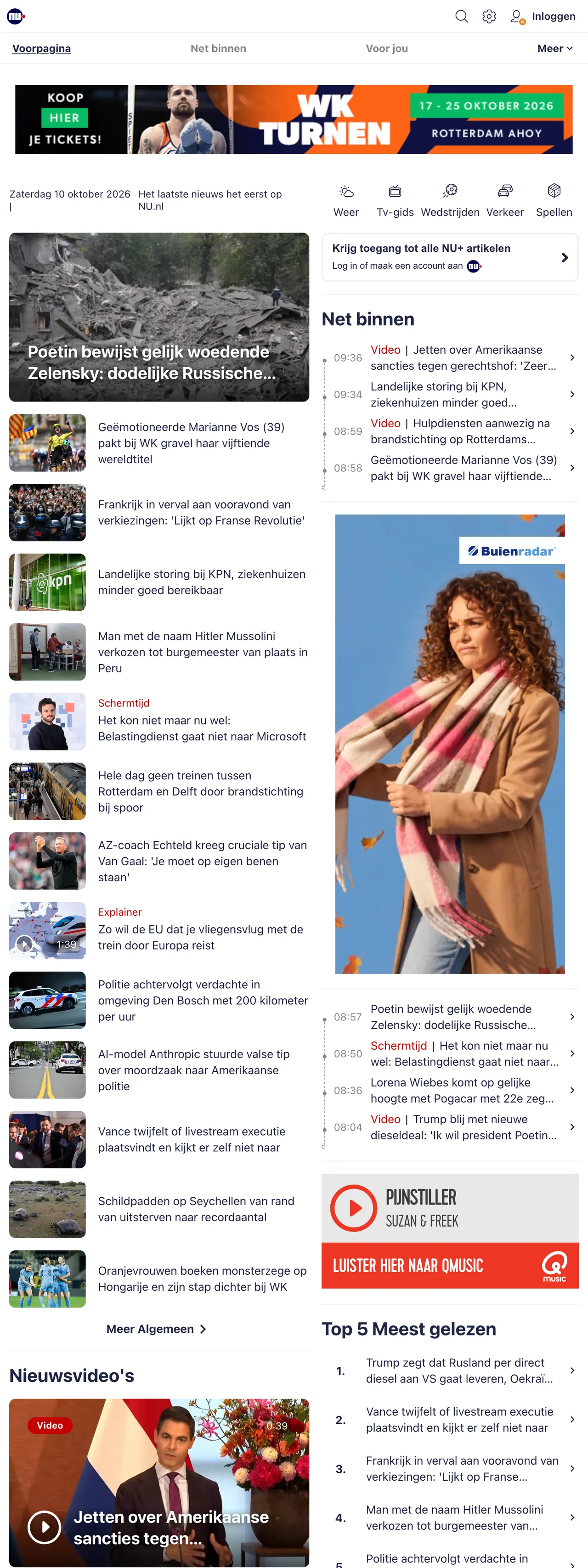 Screenshot of the NU.nl front page