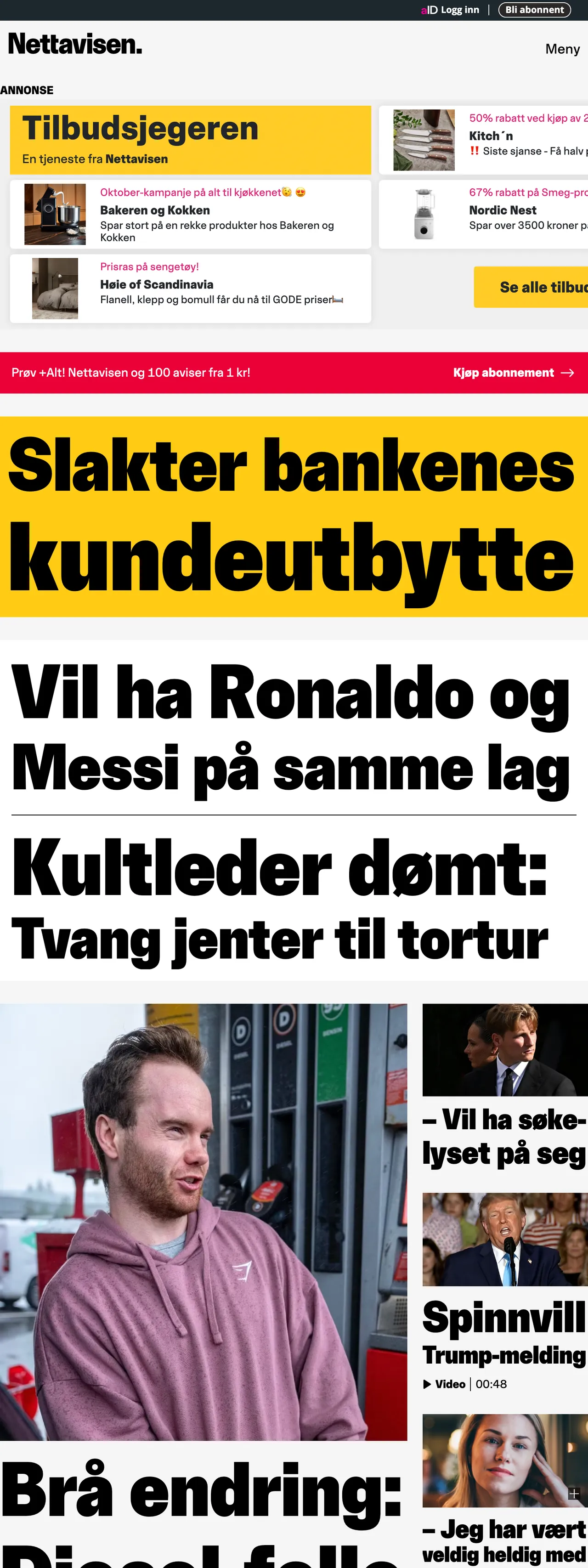 Screenshot of the Nettavisen front page