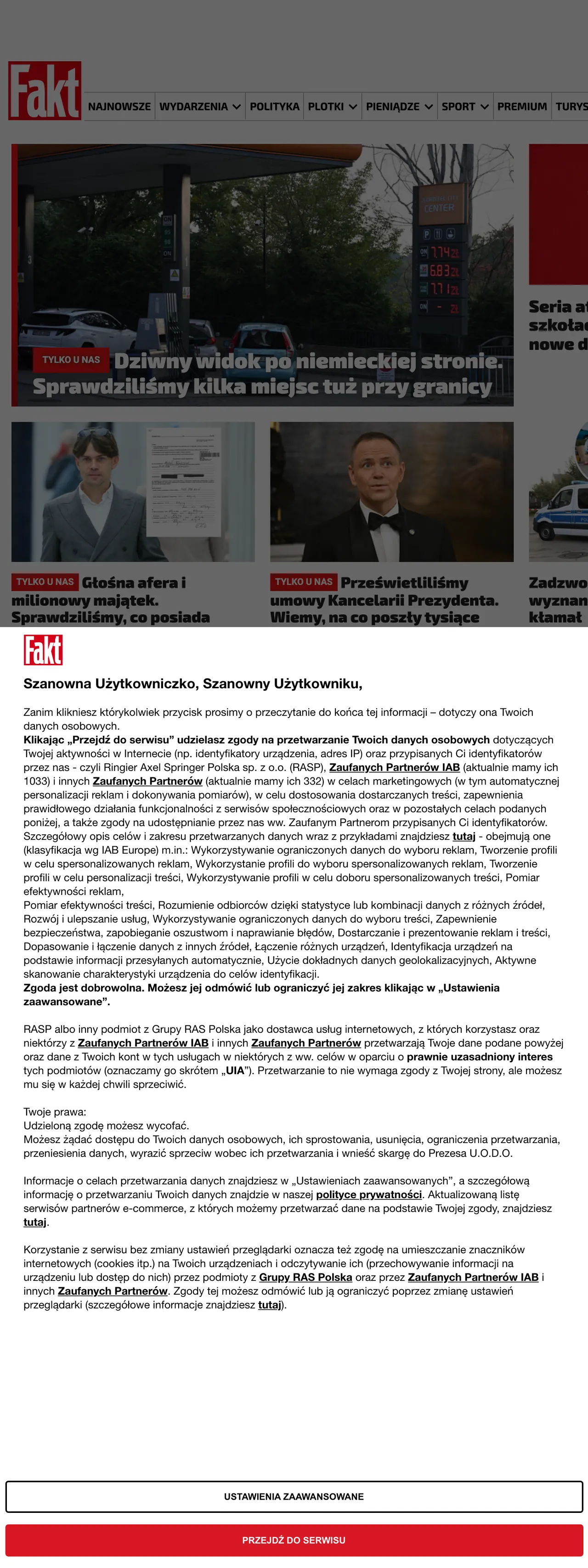 Screenshot of the Fakt front page