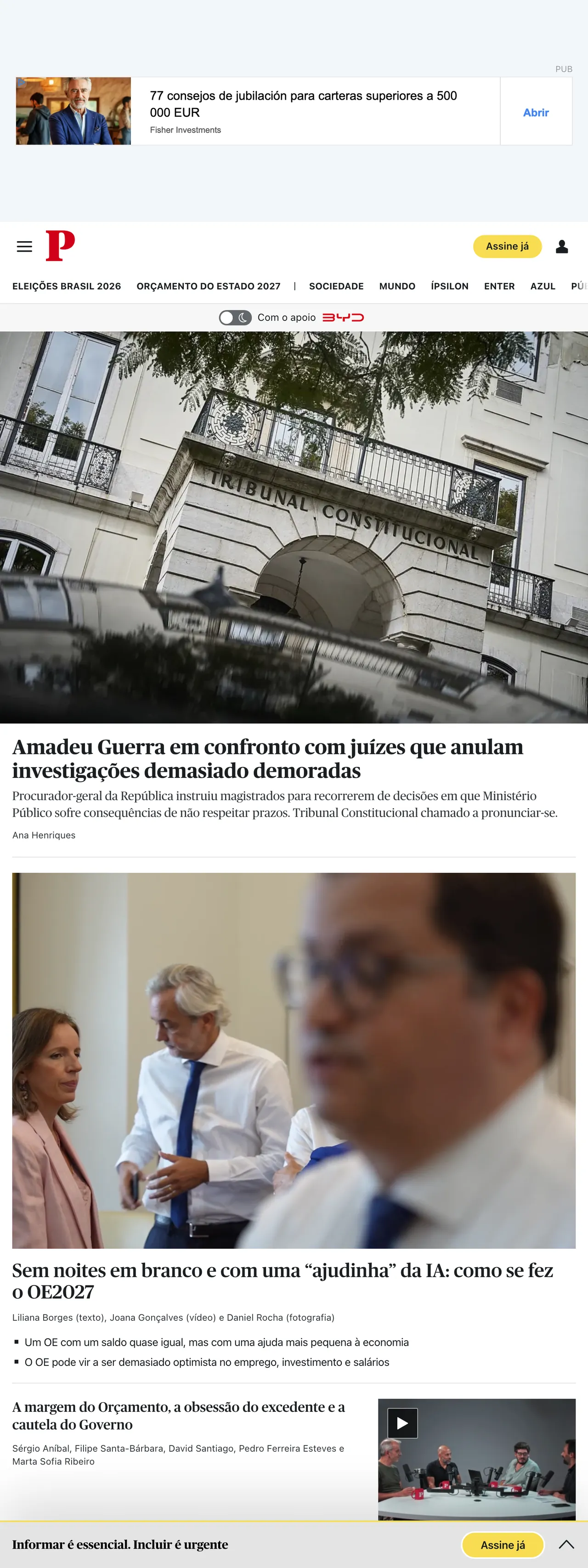 Screenshot of the Público front page
