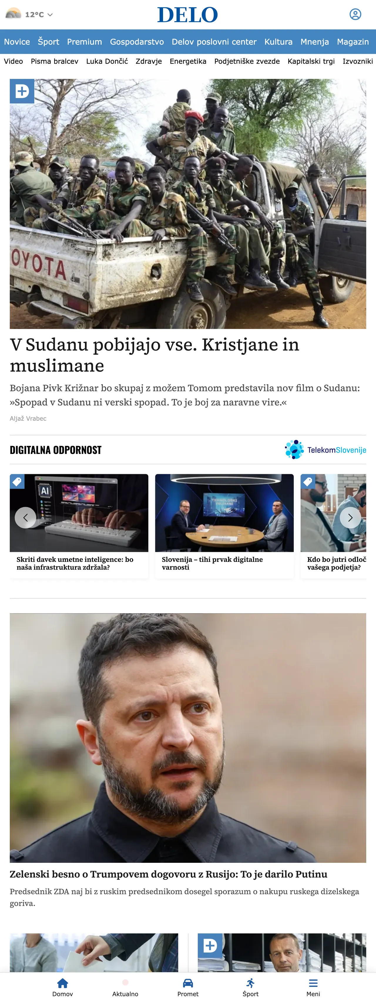 Screenshot of the Delo front page