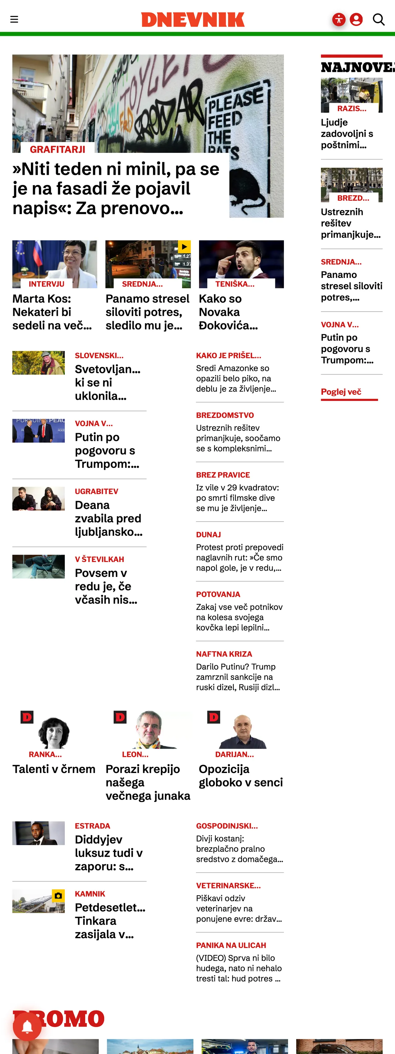 Screenshot of the Dnevnik front page