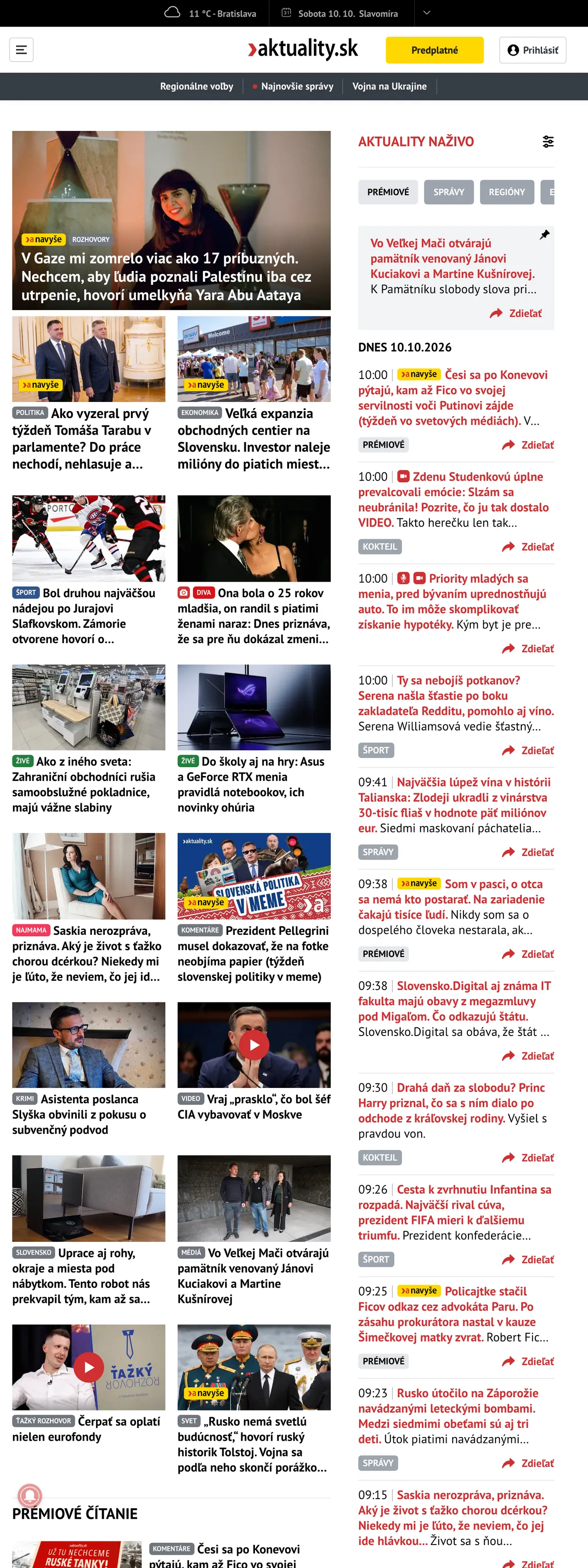 Screenshot of the Aktuality.sk front page