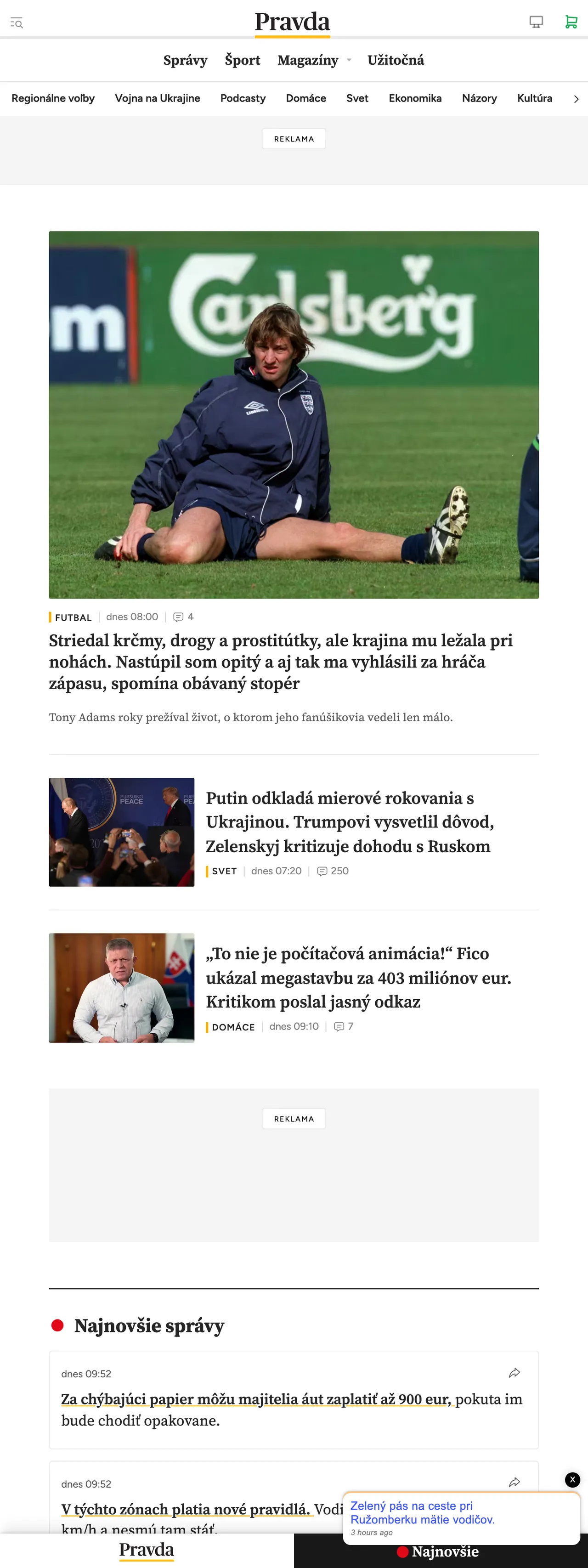 Screenshot of the Pravda front page