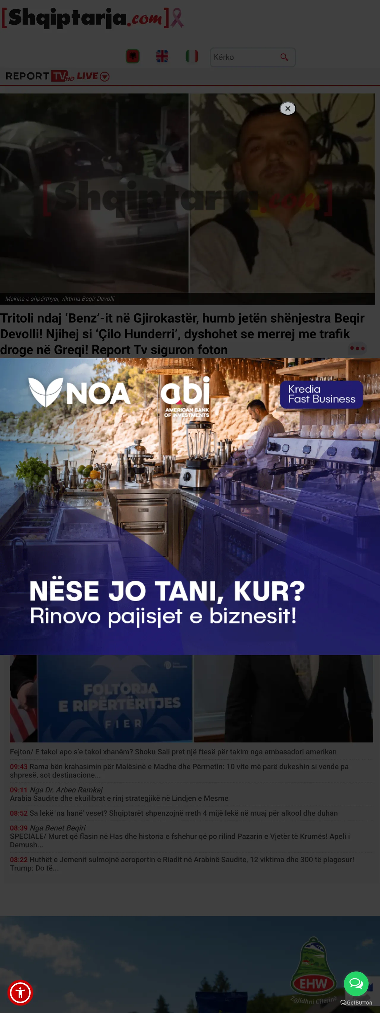 Screenshot of the Shqiptarja.com front page