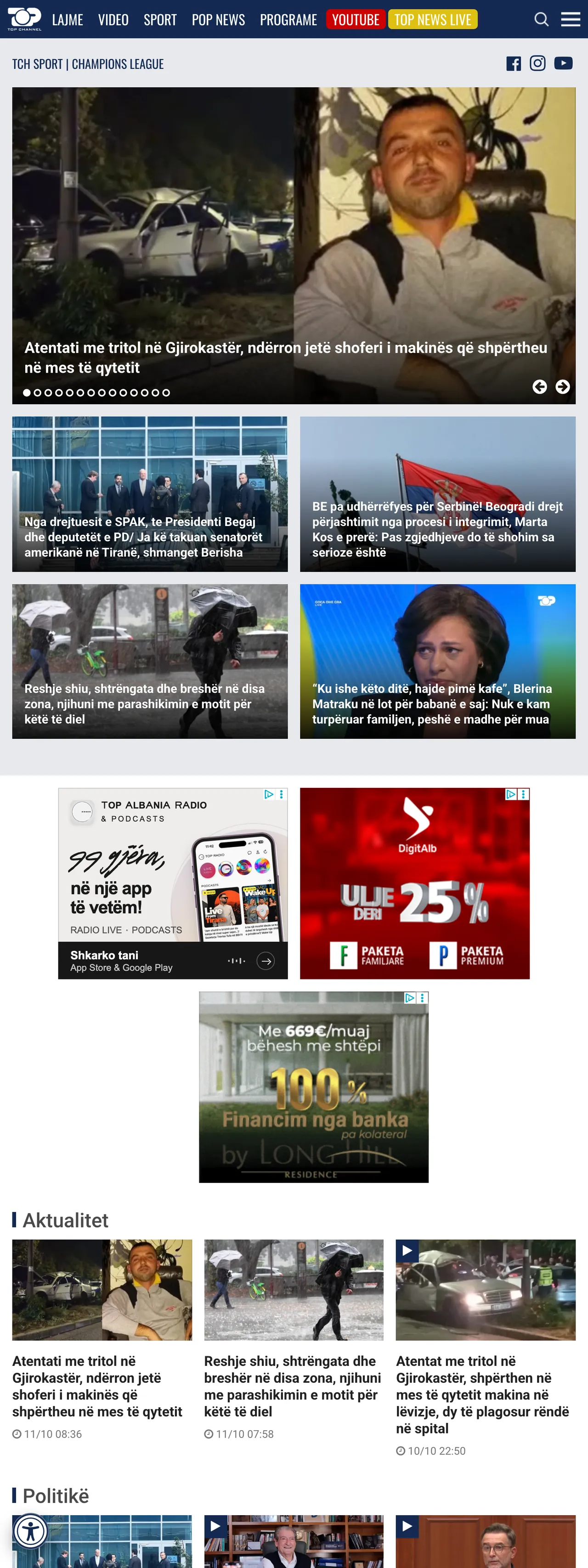 Screenshot of the Top Channel front page