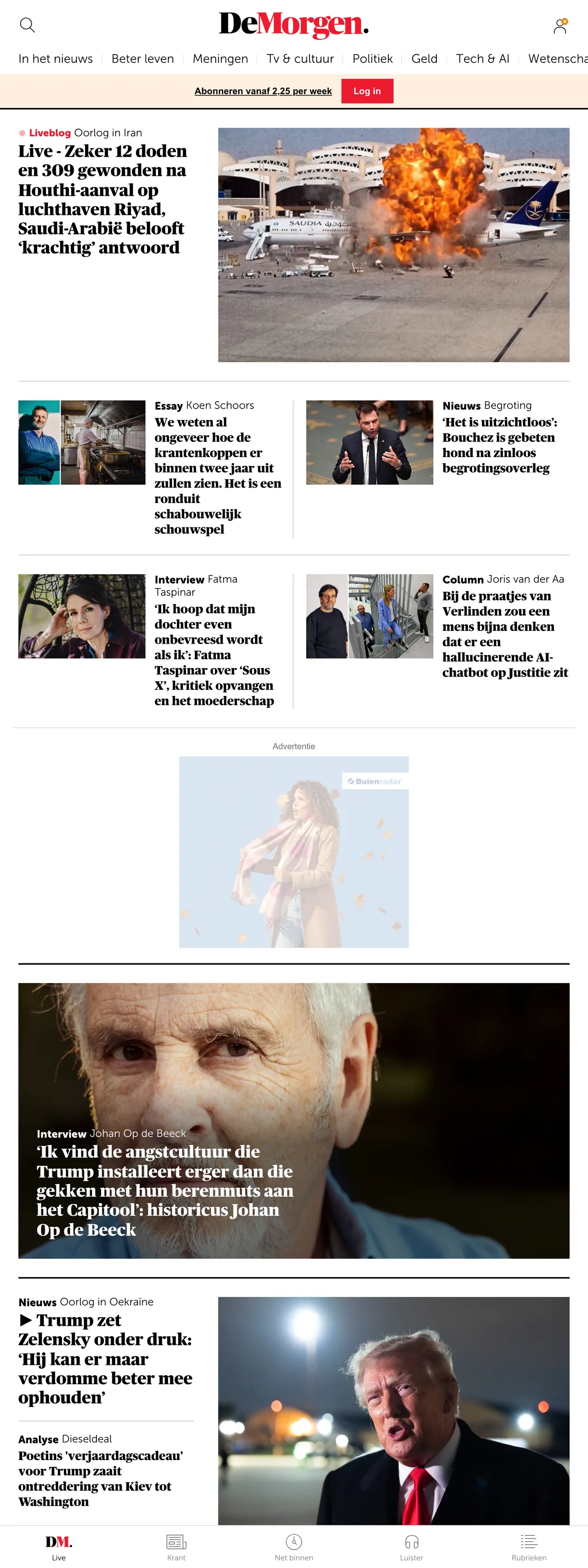 Screenshot of the De Morgen front page
