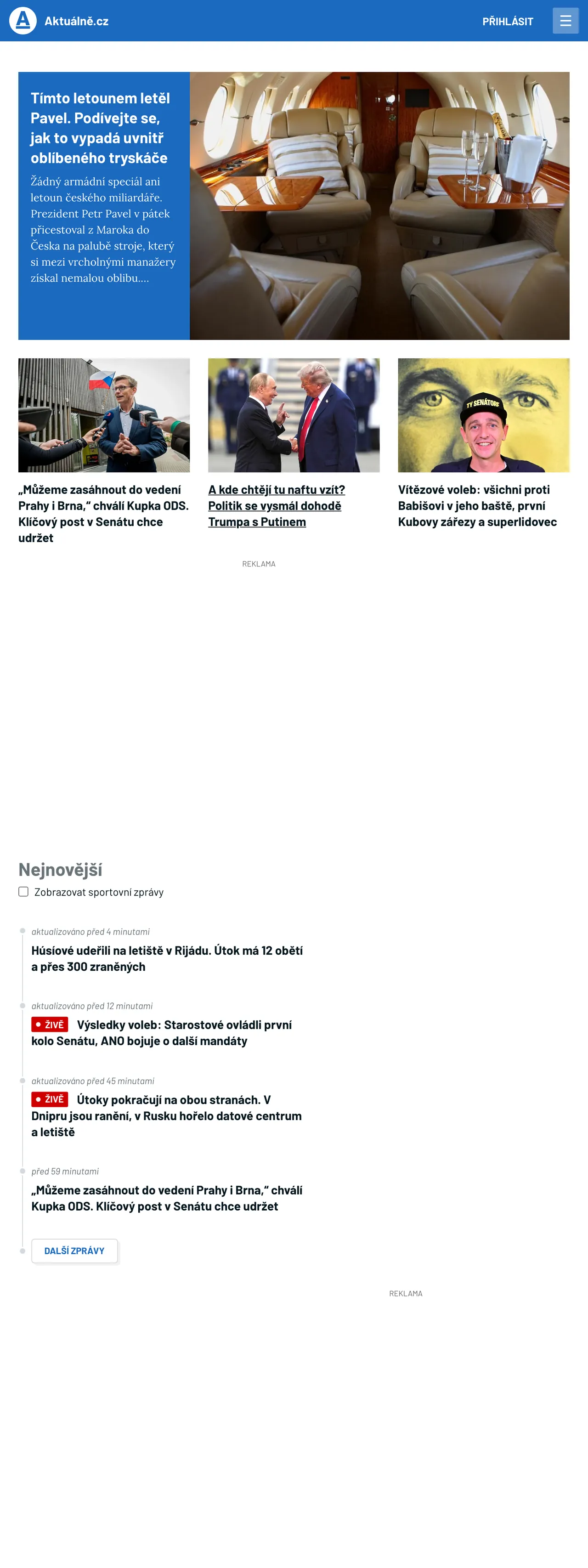 Screenshot of the Aktuálně.cz front page