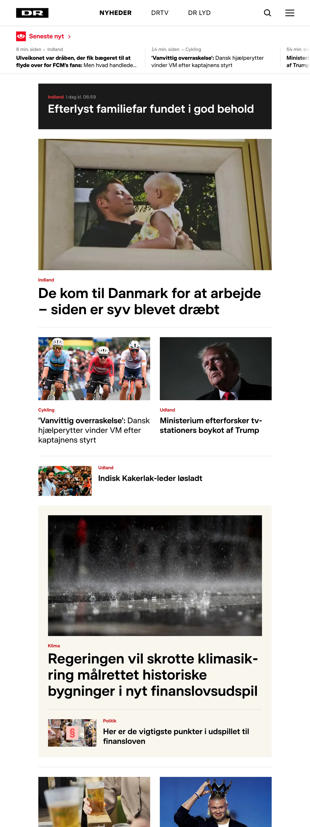 Screenshot of the DR front page
