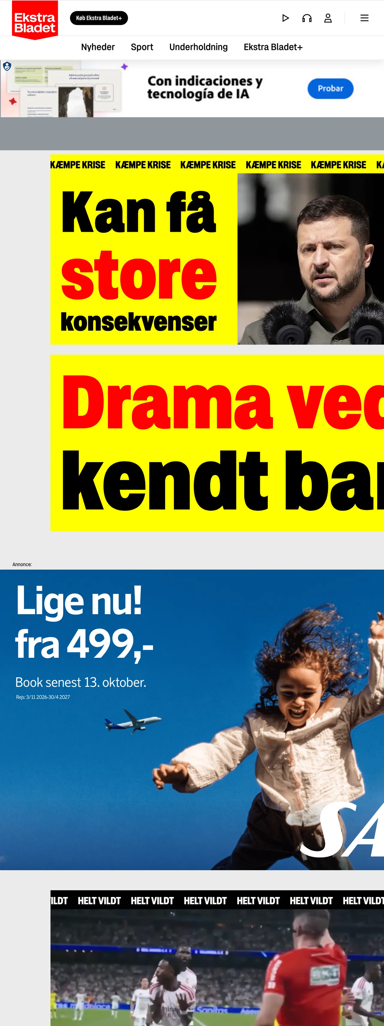 Screenshot of the Ekstra Bladet front page