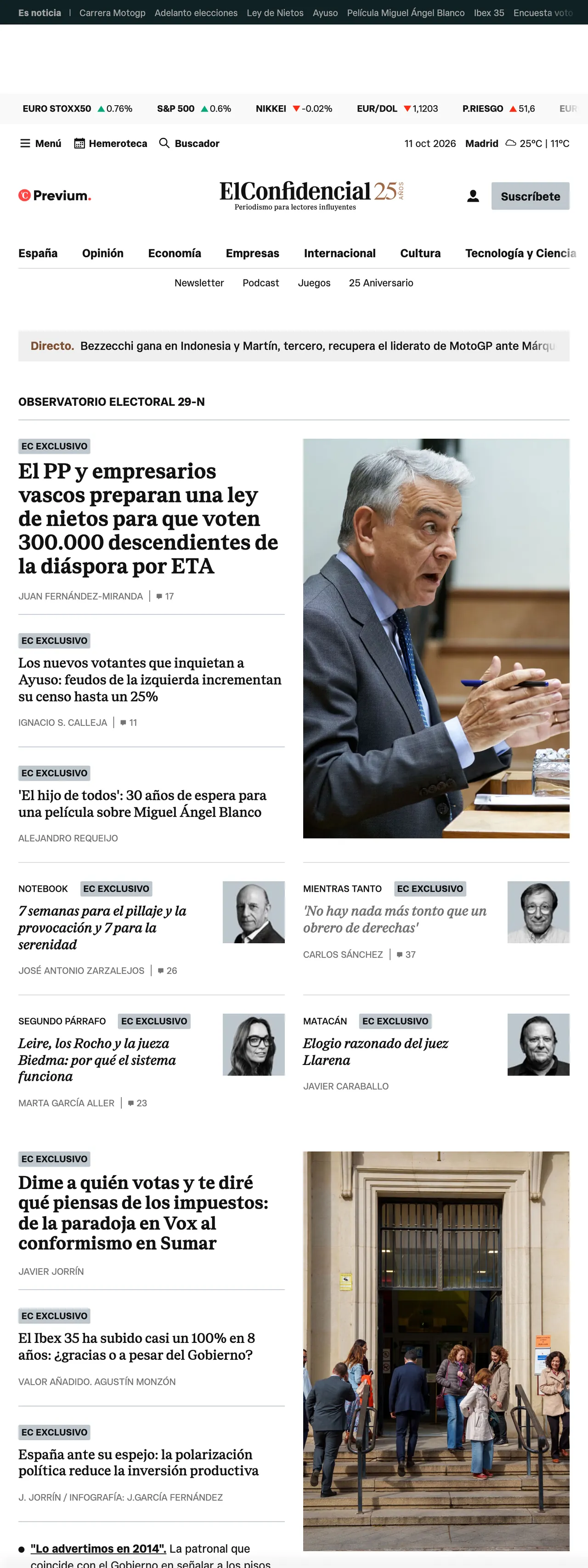 Screenshot of the El Confidencial front page