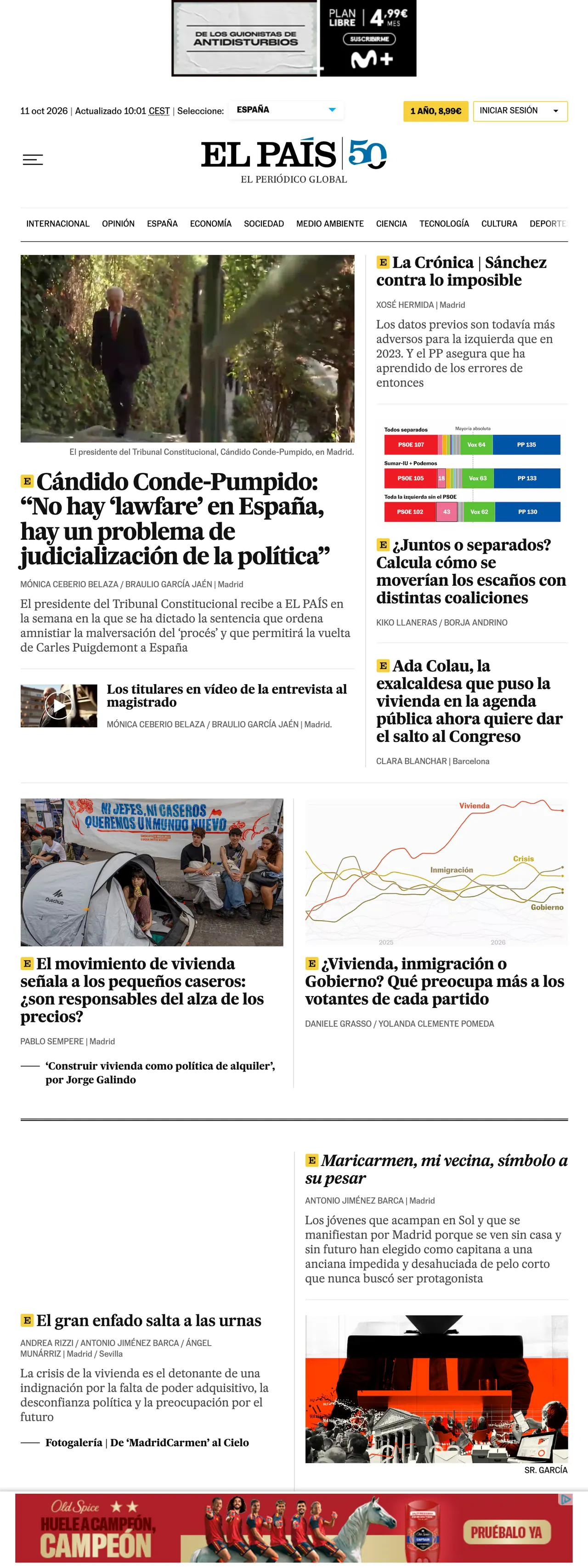 Screenshot of the EL PAÍS front page