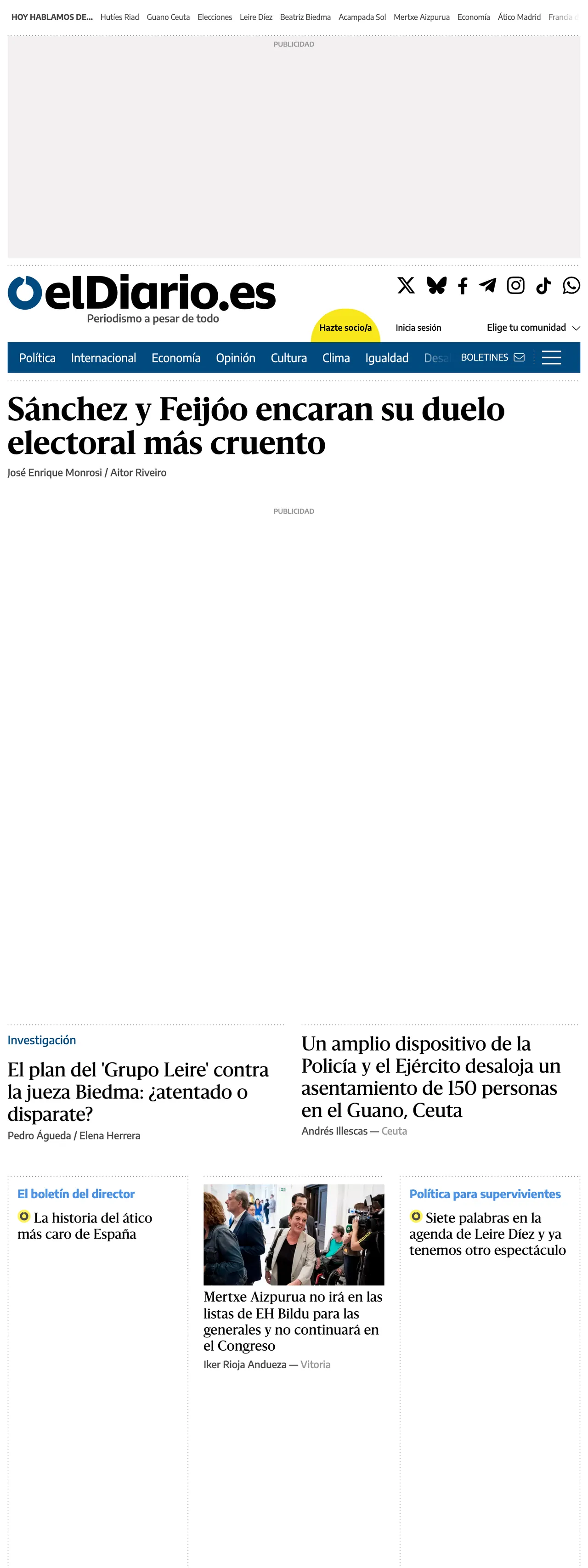 Screenshot of the elDiario.es front page