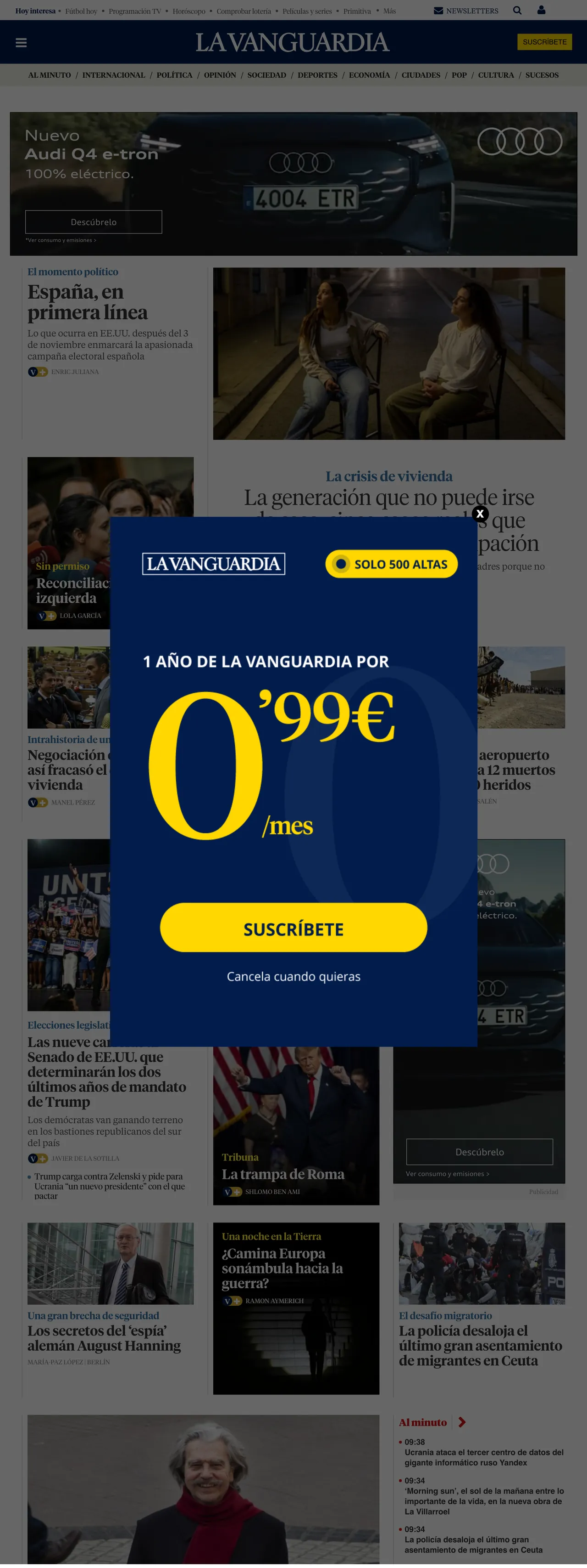 Screenshot of the La Vanguardia front page