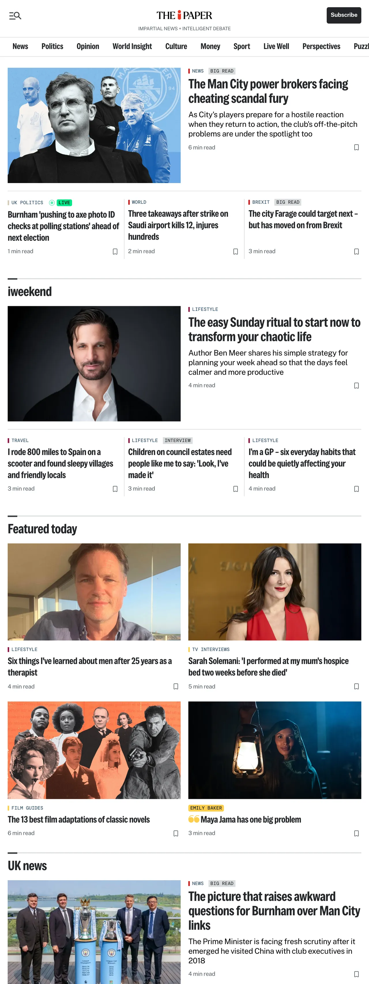Screenshot of the The i Paper front page